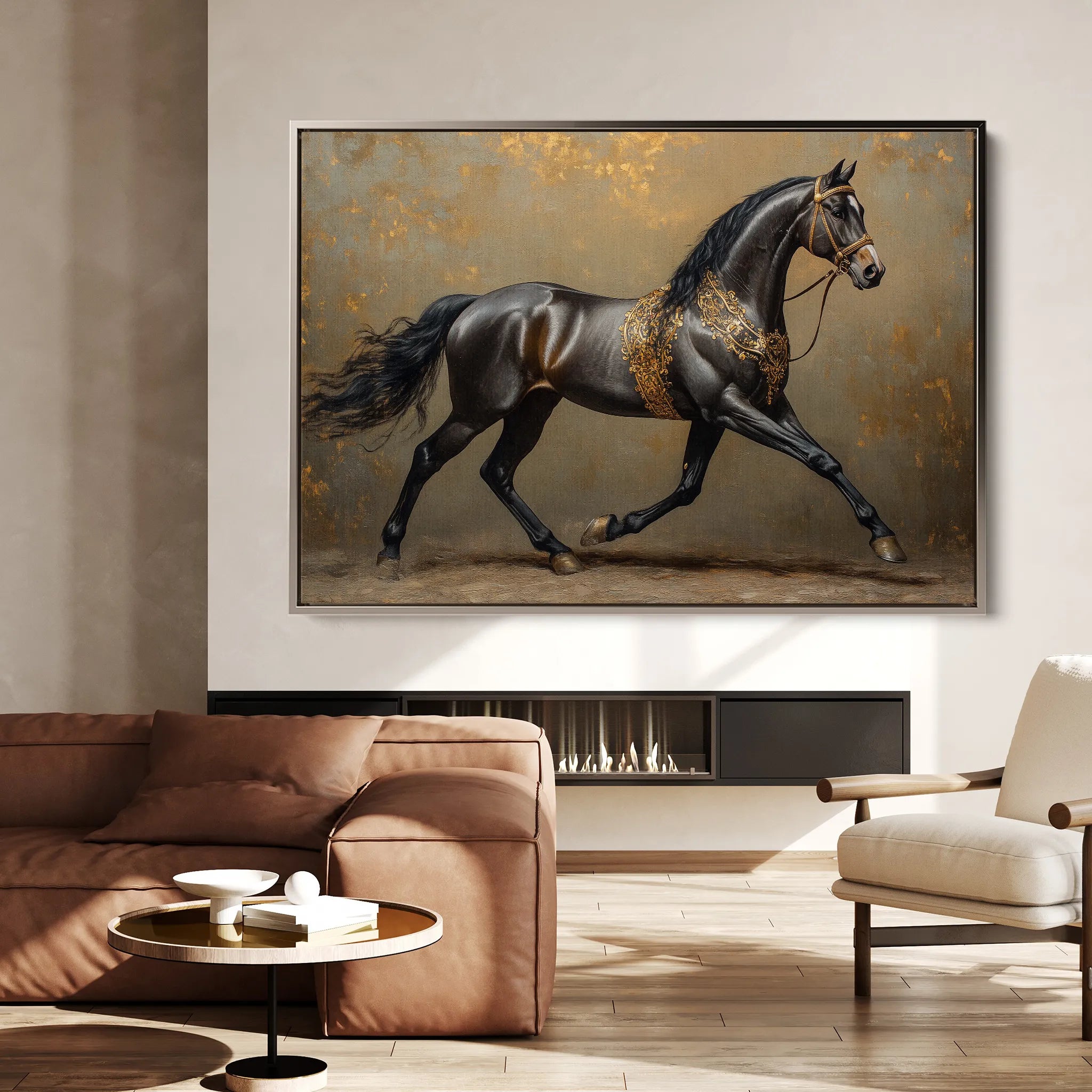 Horses 009 Canvas Art 60 x 40 cm / Black