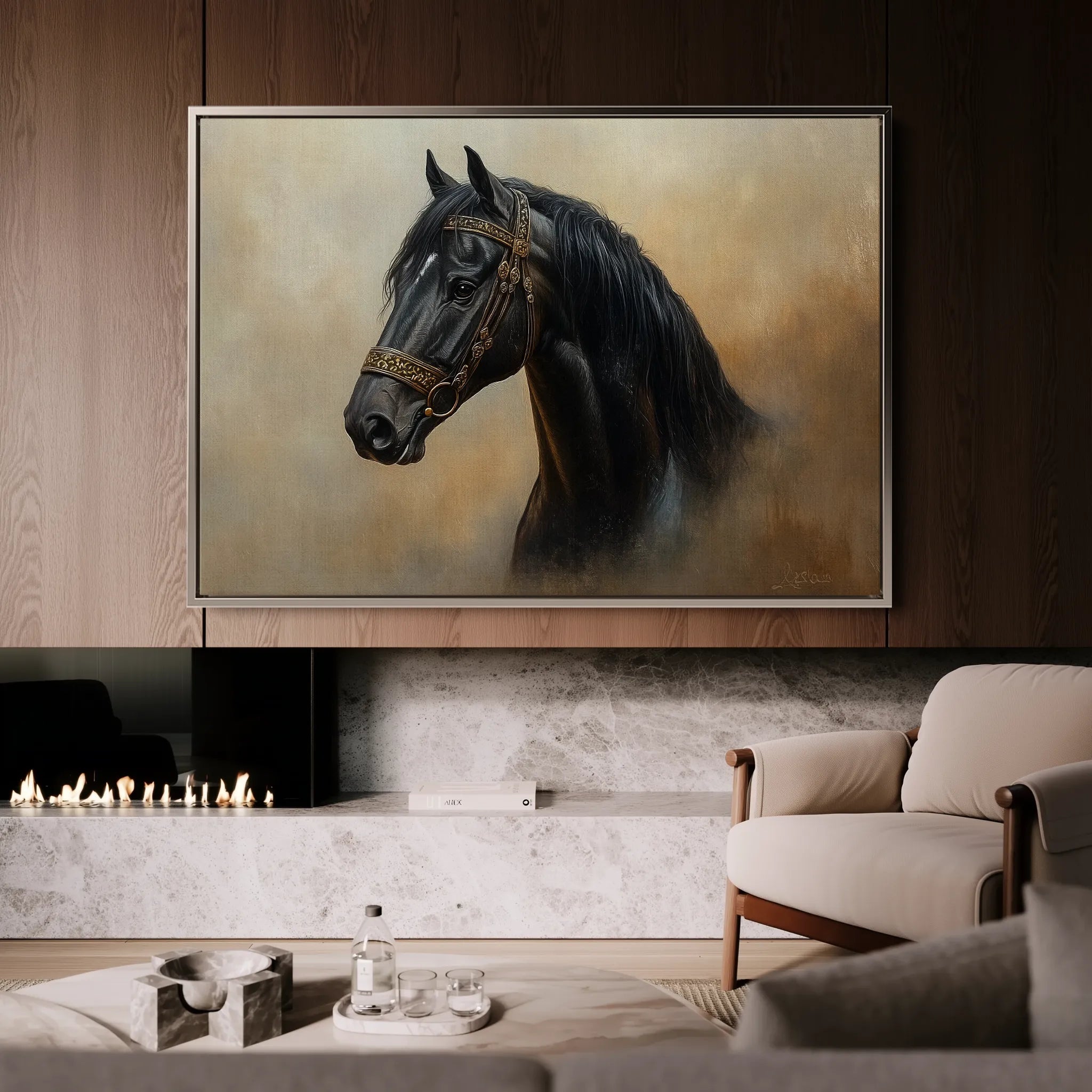 Horses 019 Canvas Art 60 x 40 cm / Black