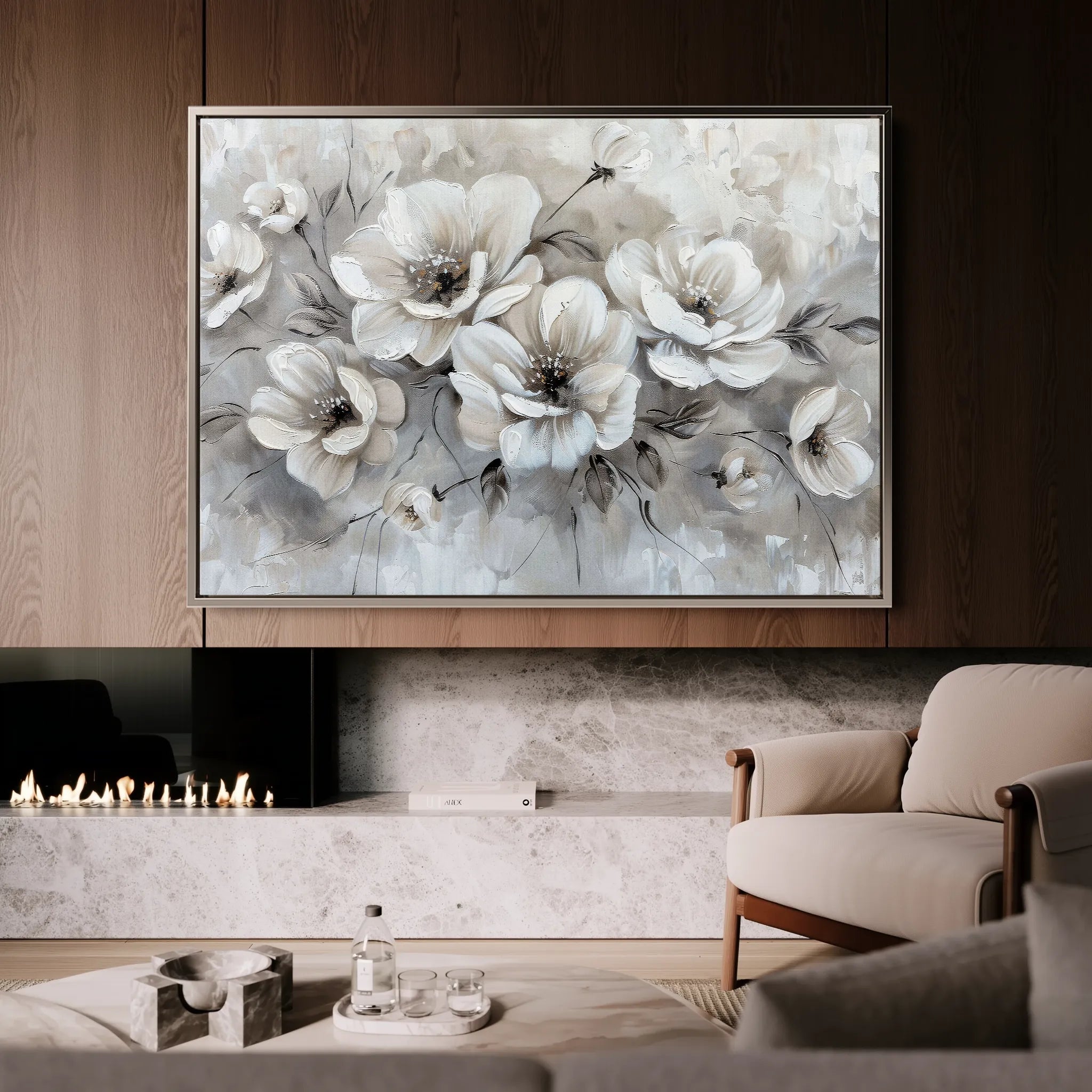 Floral 034 Canvas Art 60 x 40 cm / Black