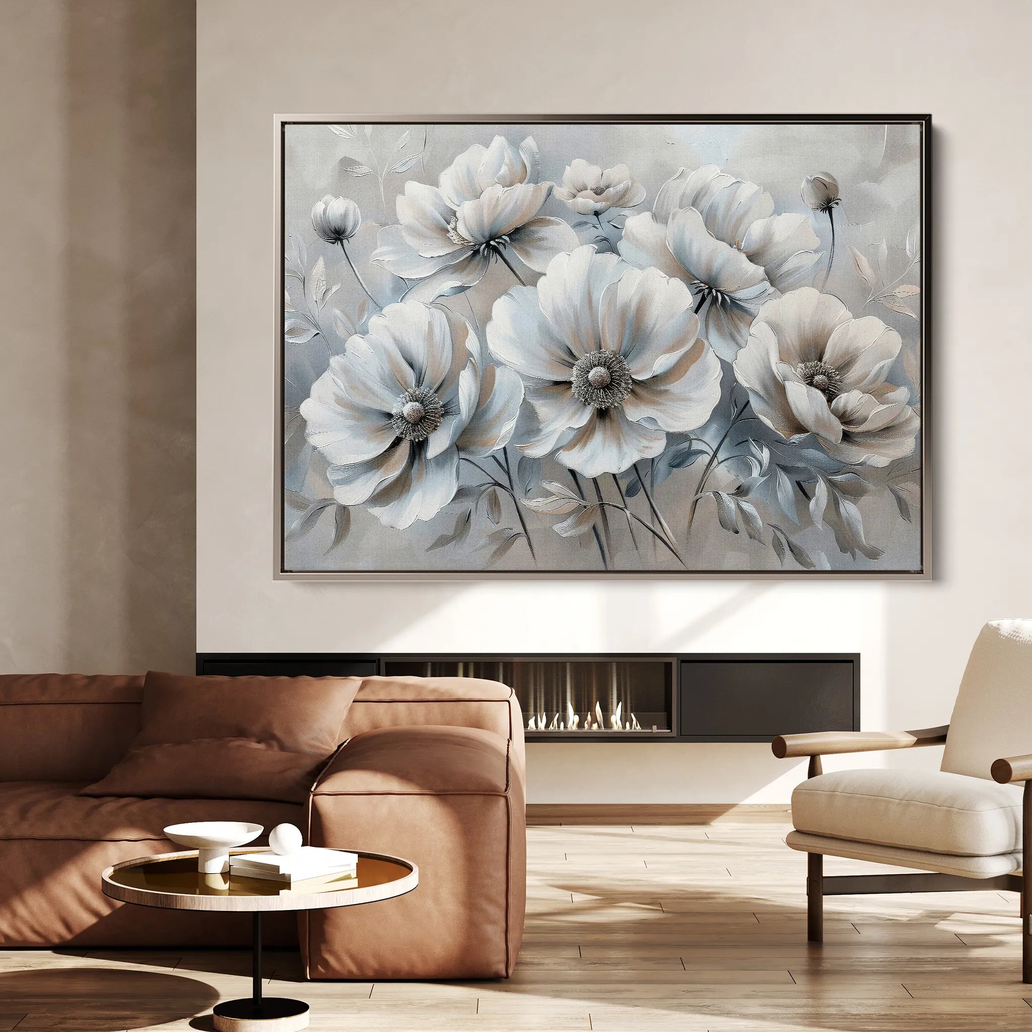 Floral 039 Canvas Art 60 x 40 cm / Black