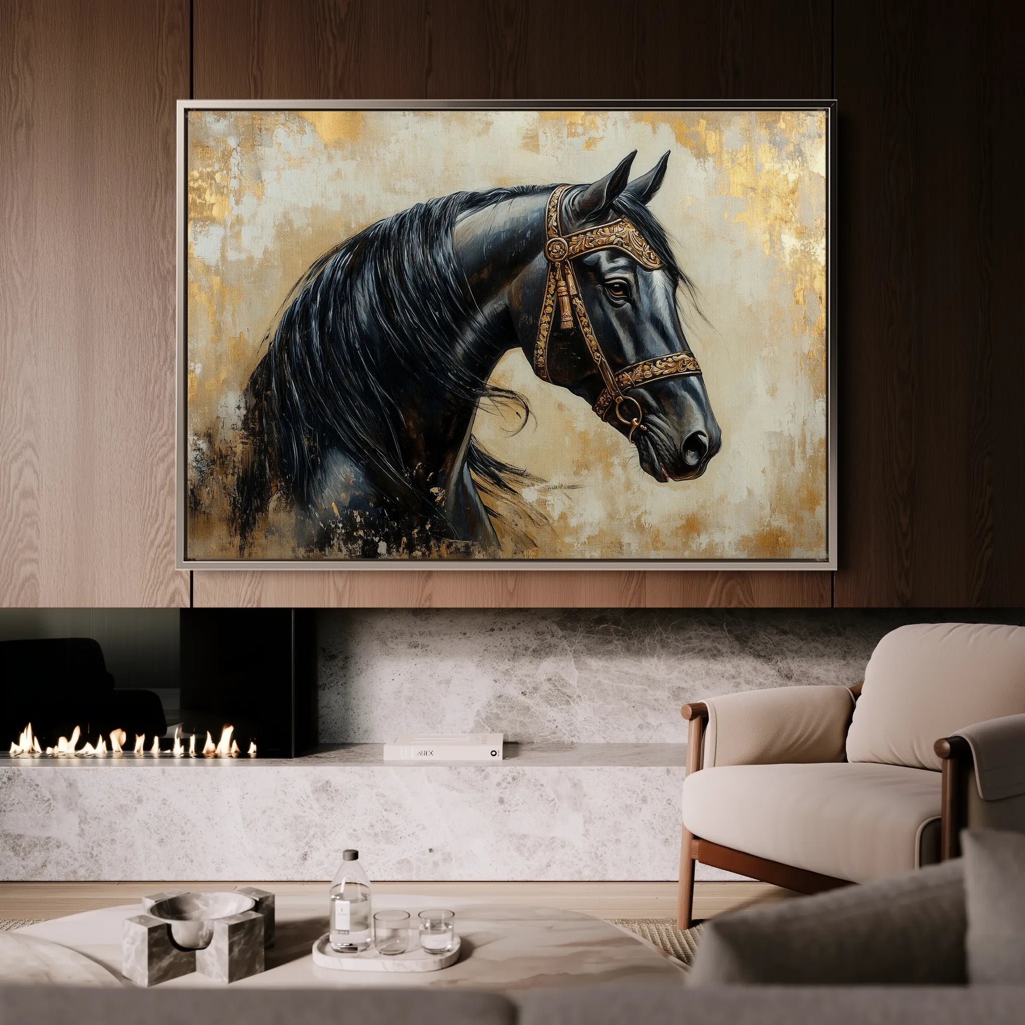Horses 044 Canvas Art 60 x 40 cm / Black