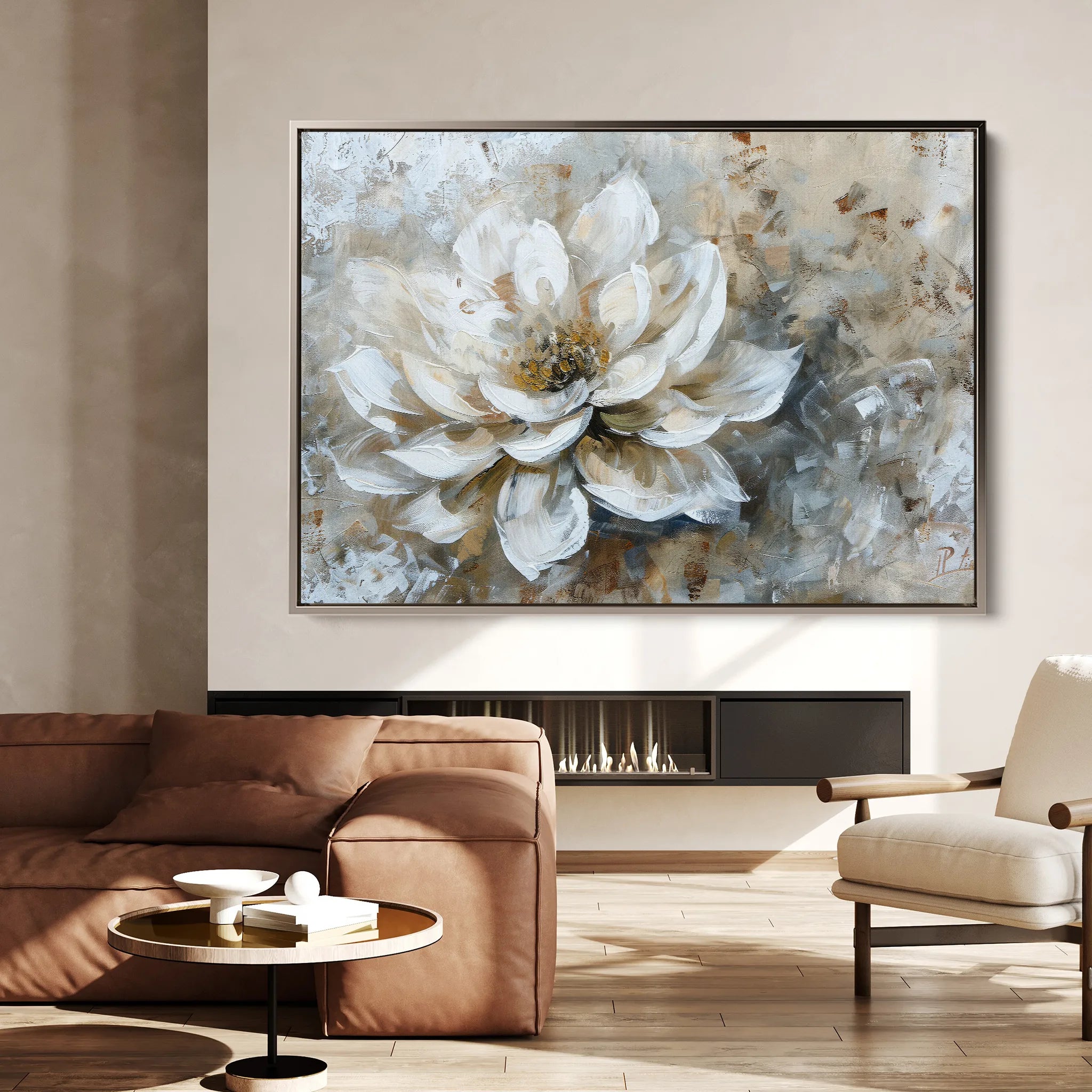 Floral 054 Canvas Art 60 x 40 cm / Black