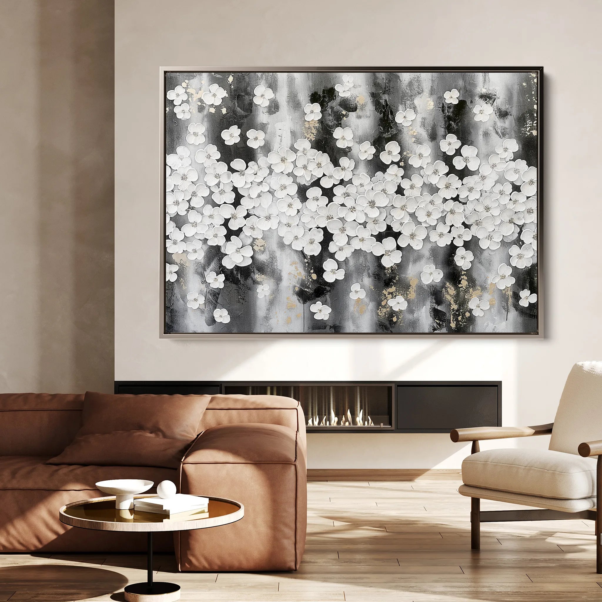 Floral 077 Canvas Art 60 x 40 cm / Black