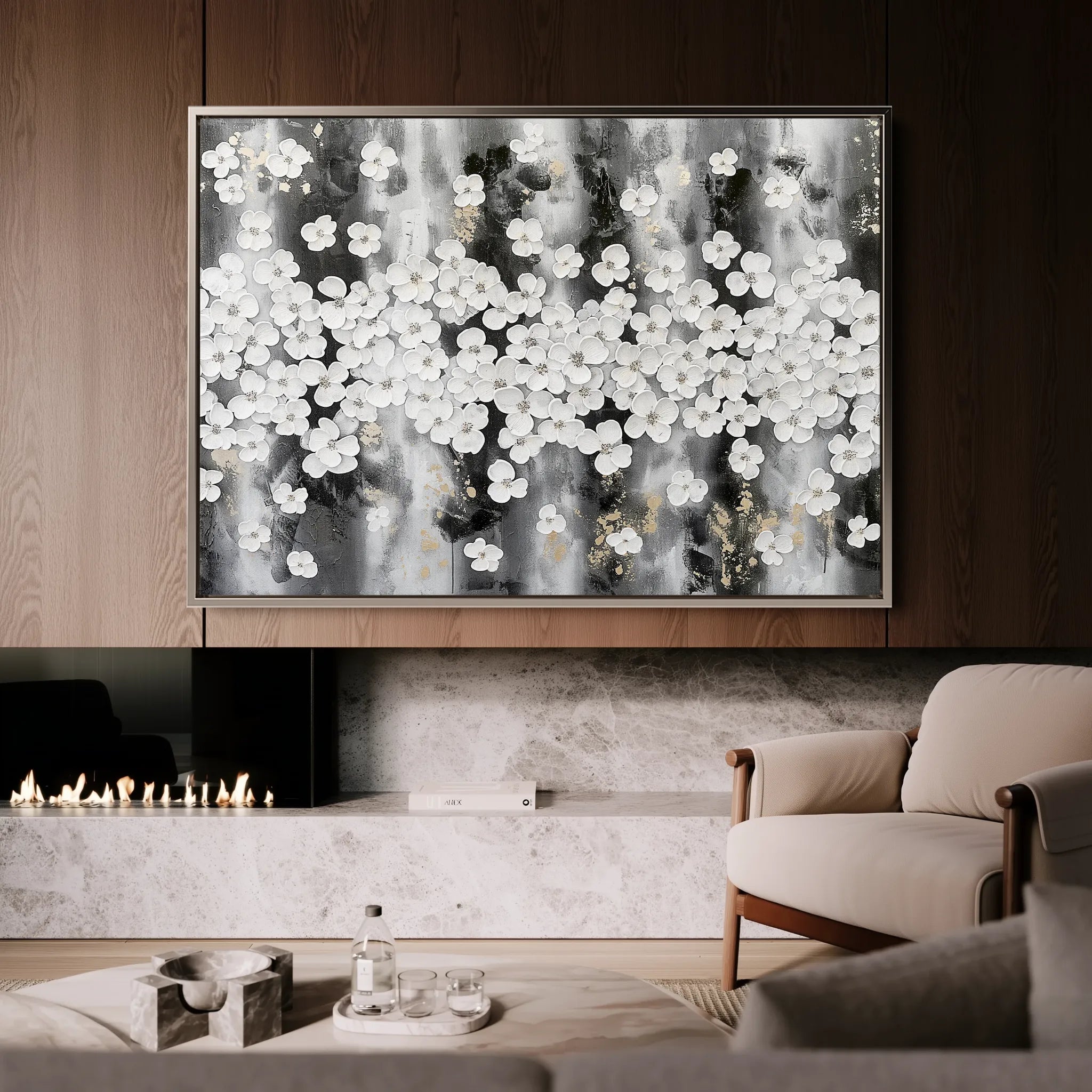 Floral 077 Canvas Art 60 x 40 cm / Black