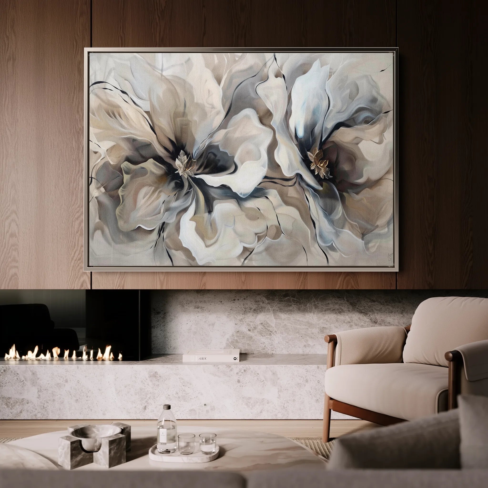 Floral 114 Canvas Art 60 x 40 cm / Black