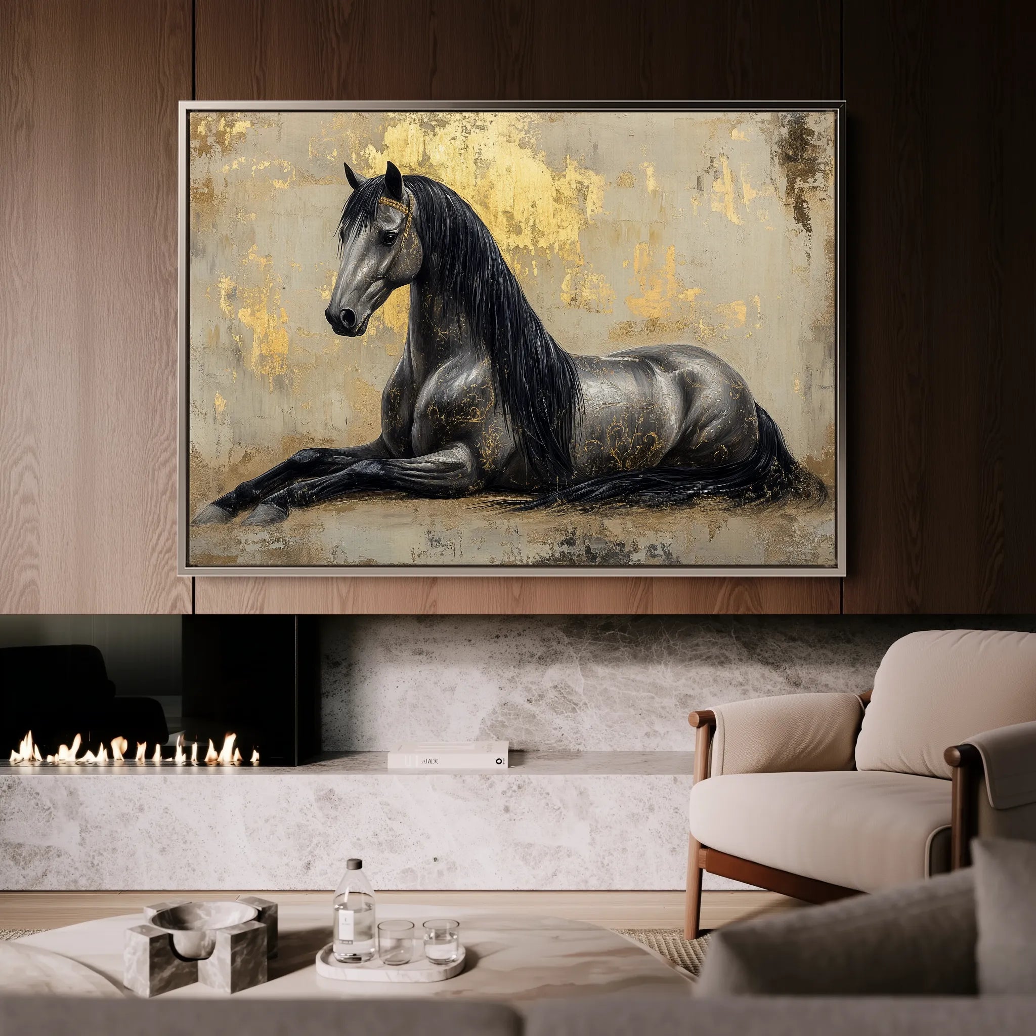 Horses 114 Canvas Art 60 x 40 cm / Black