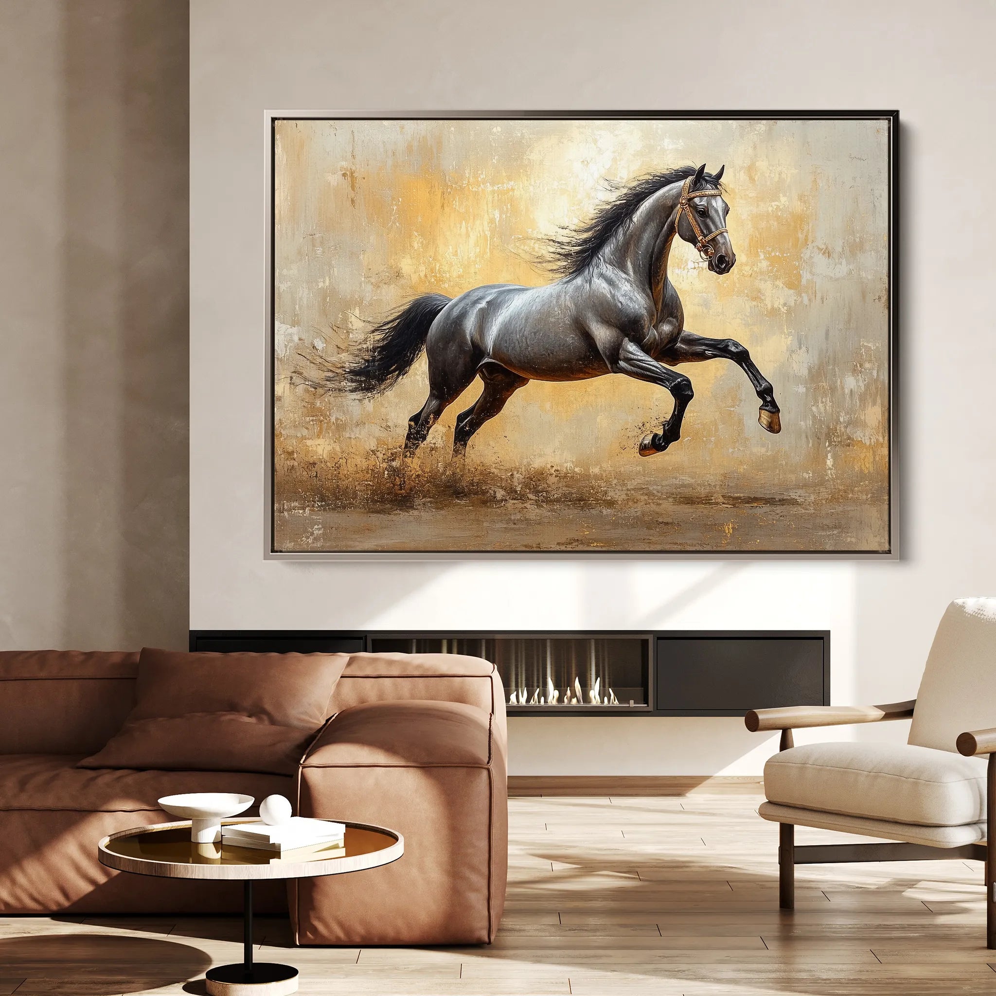 Horses 120 Canvas Art 60 x 40 cm / Black