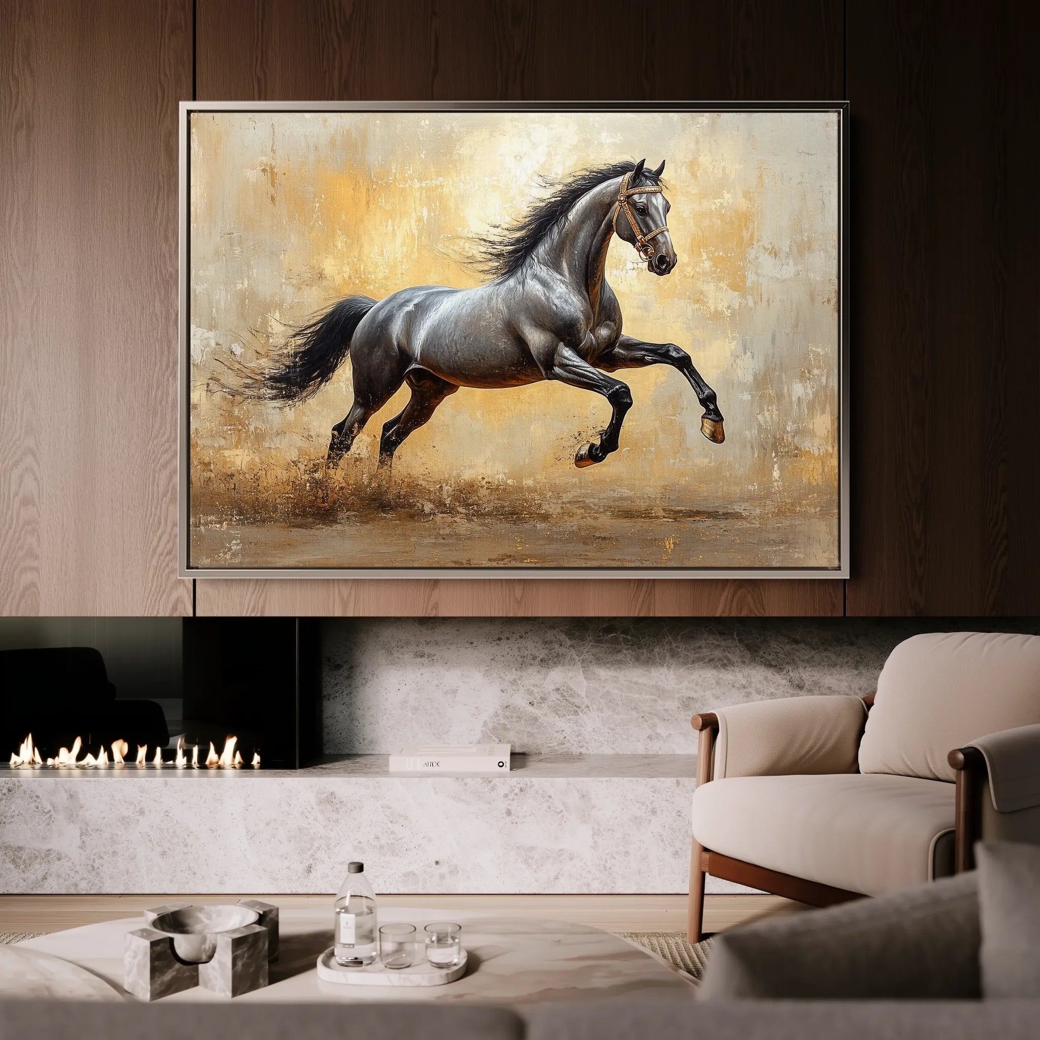 Horses 120 Canvas Art 60 x 40 cm / Black