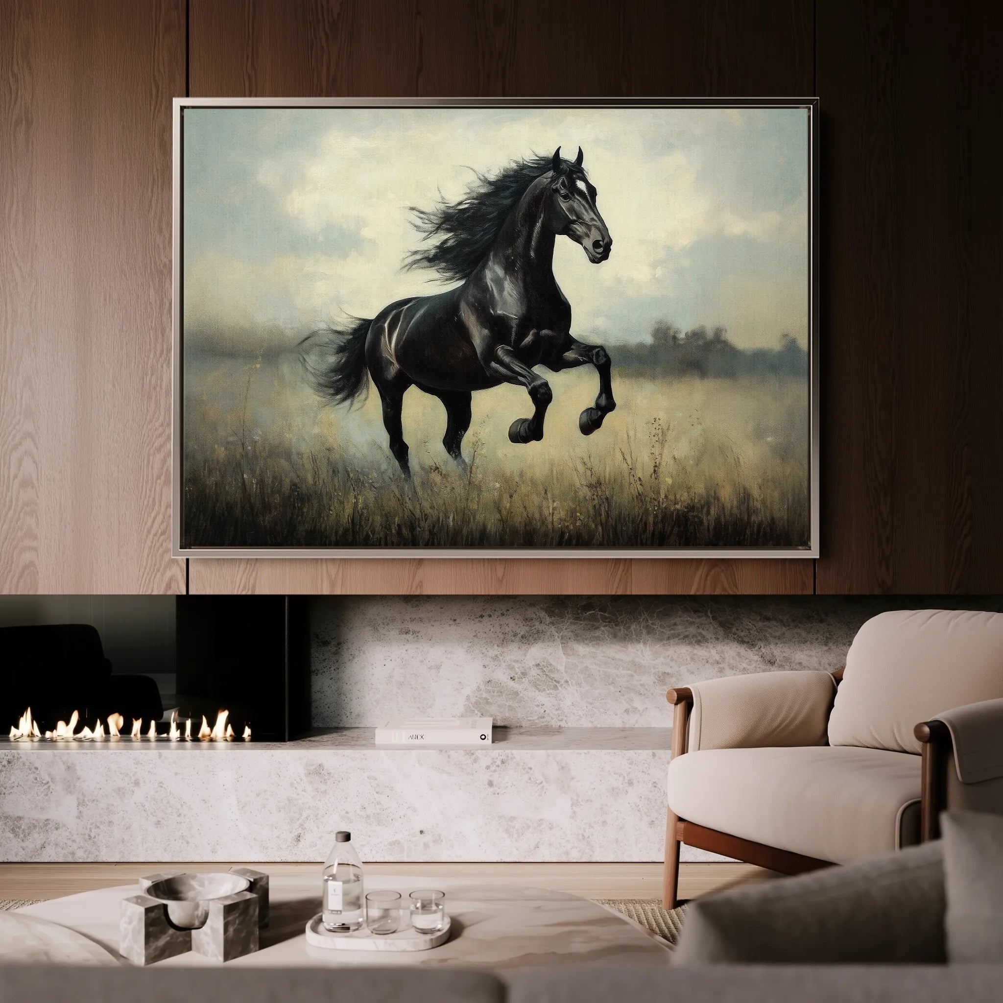 Horses 128 Canvas Art 60 x 40 cm / Black