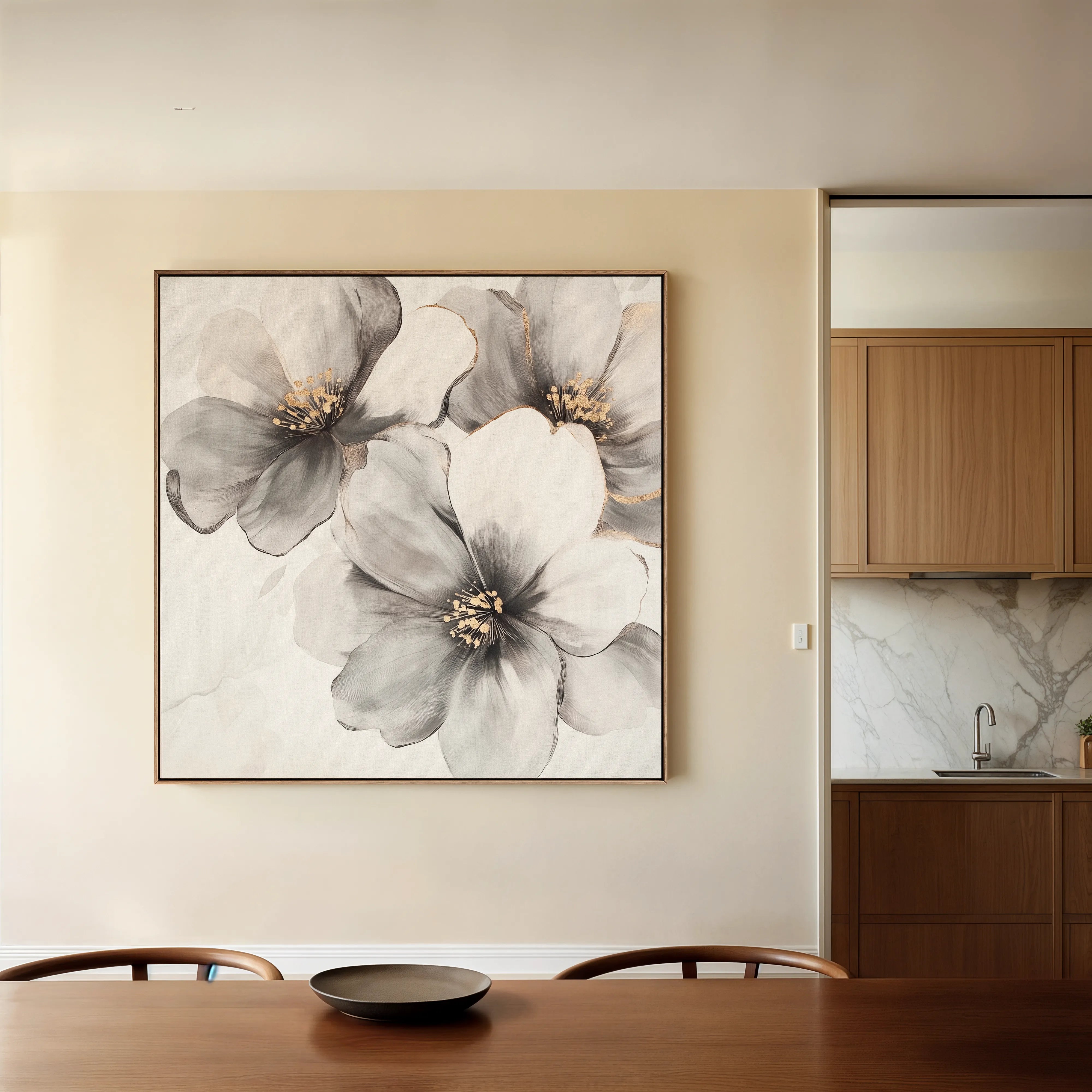 Floral 1302 Canvas Art 60 x 60 cm / Black