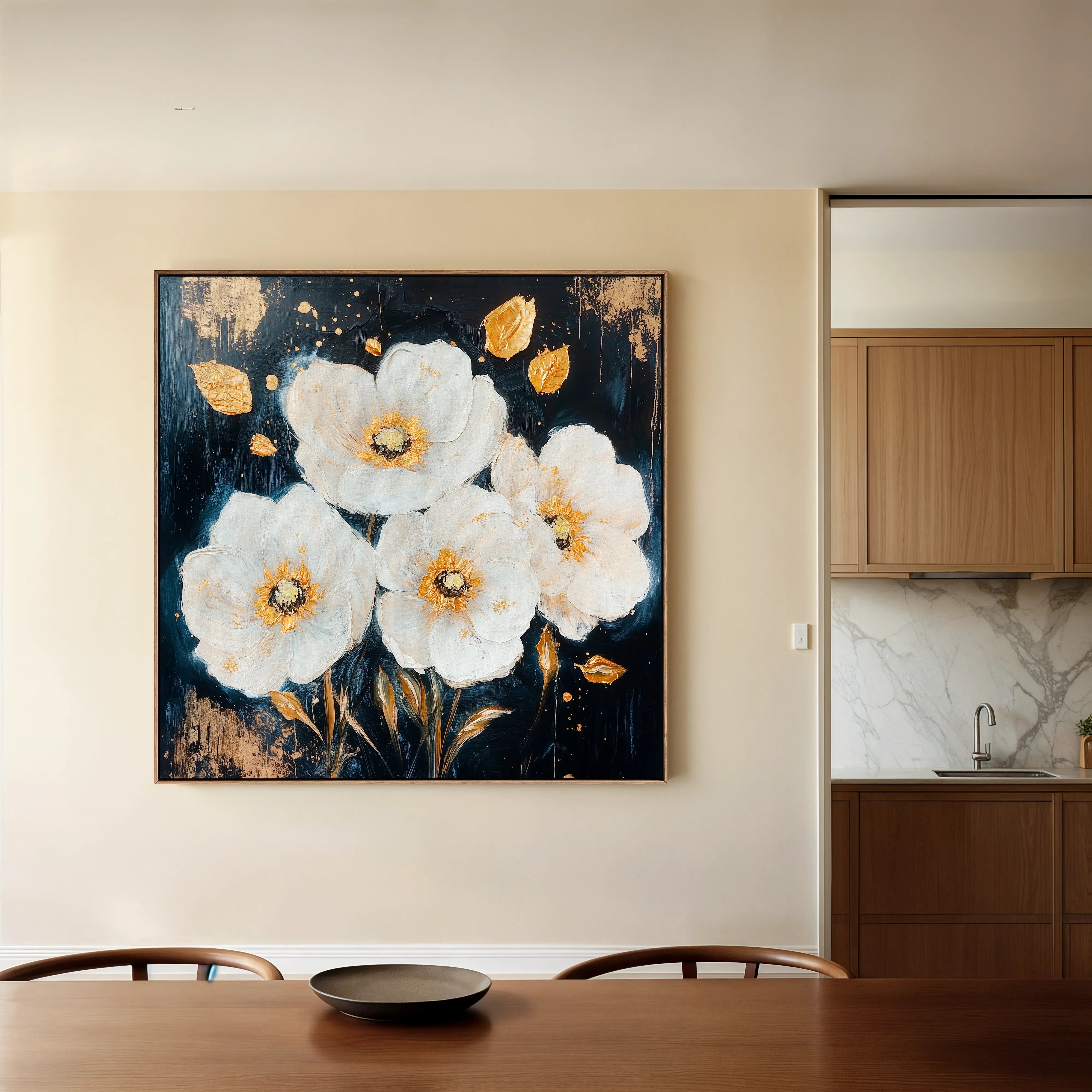Floral 1371 Canvas Art 60 x 60 cm / Black
