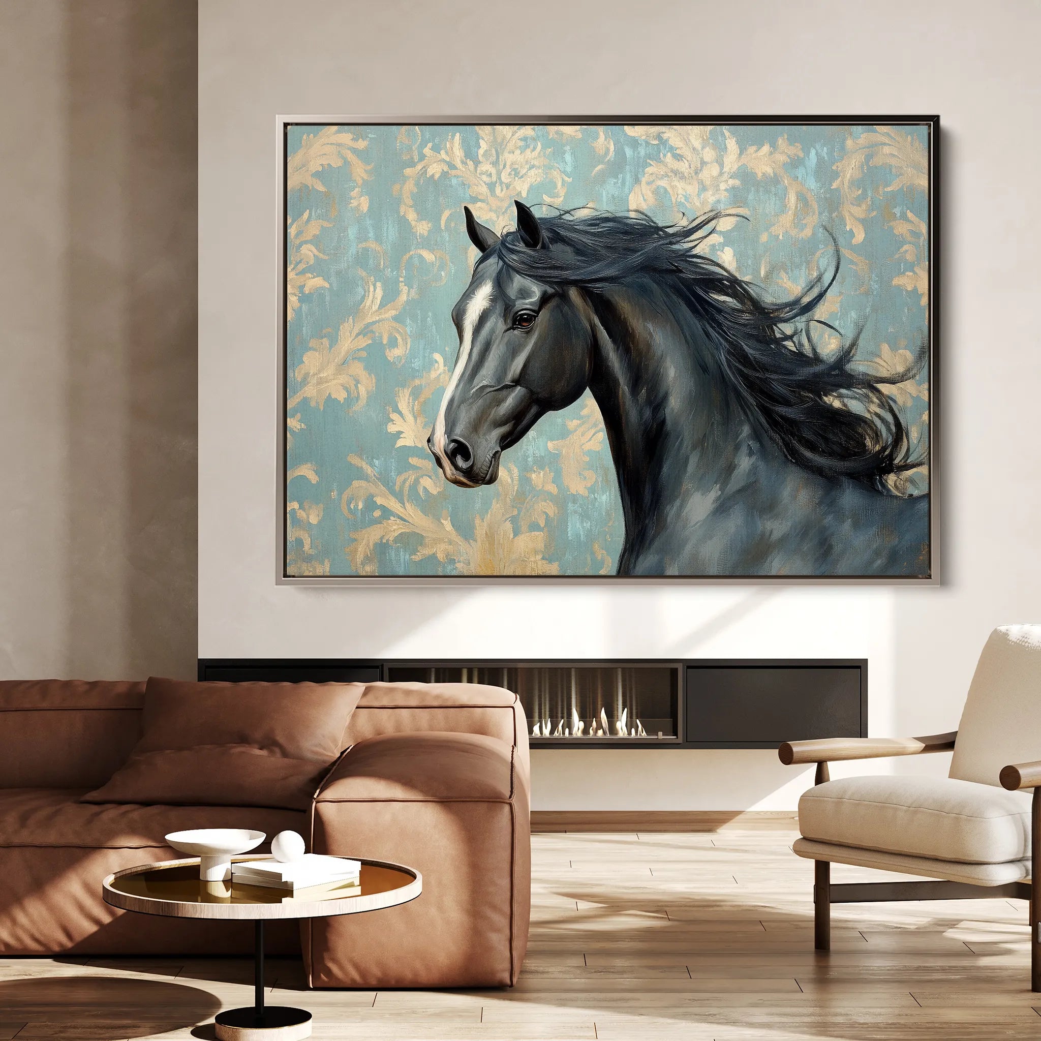 Horses 184 Canvas Art 60 x 40 cm / Black