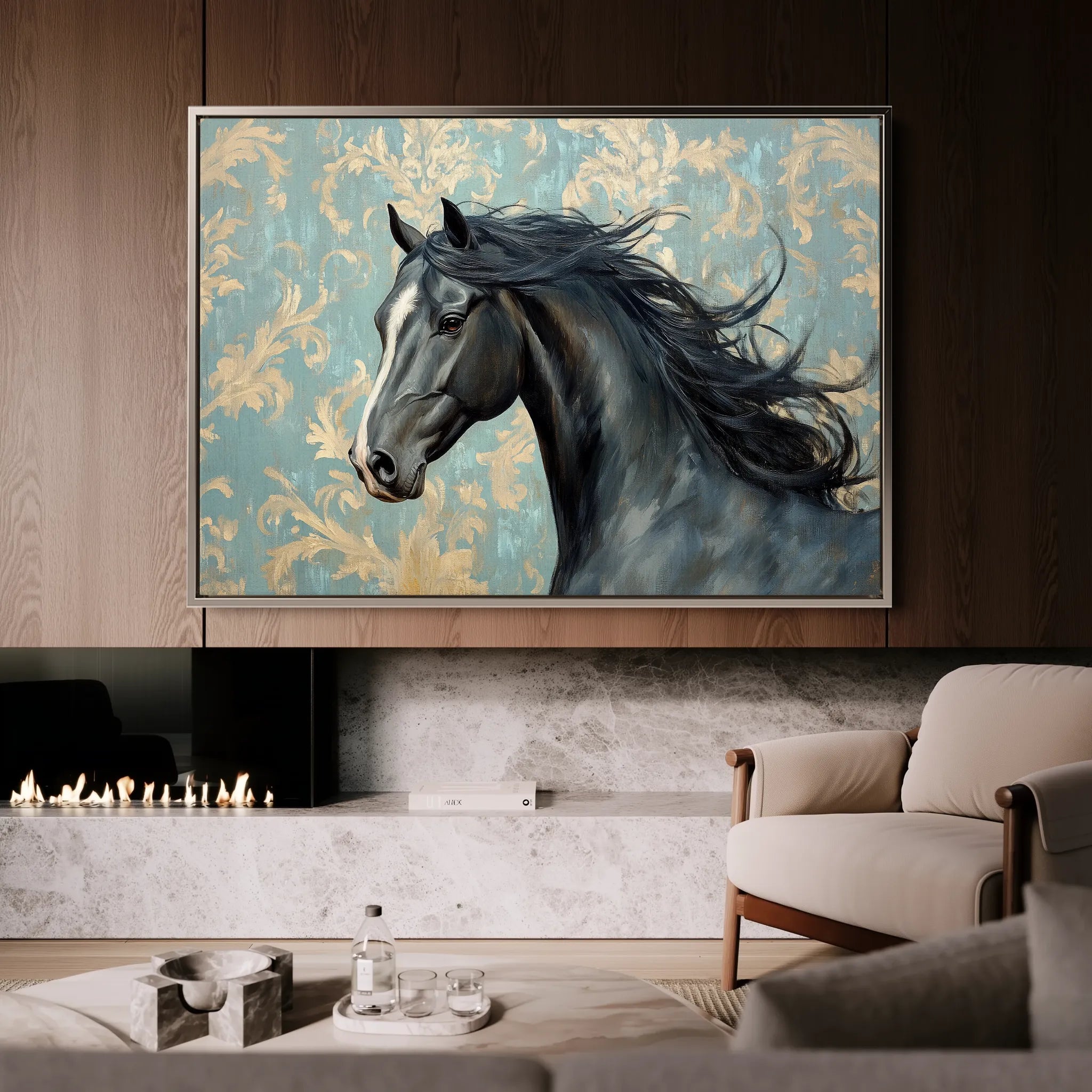 Horses 184 Canvas Art 60 x 40 cm / Black