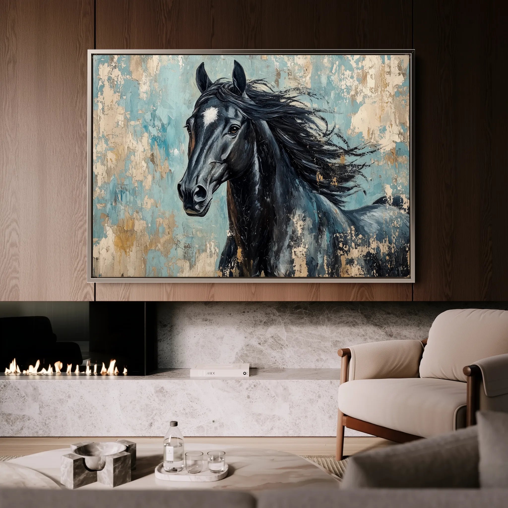 Horses 187 Canvas Art 60 x 40 cm / Black
