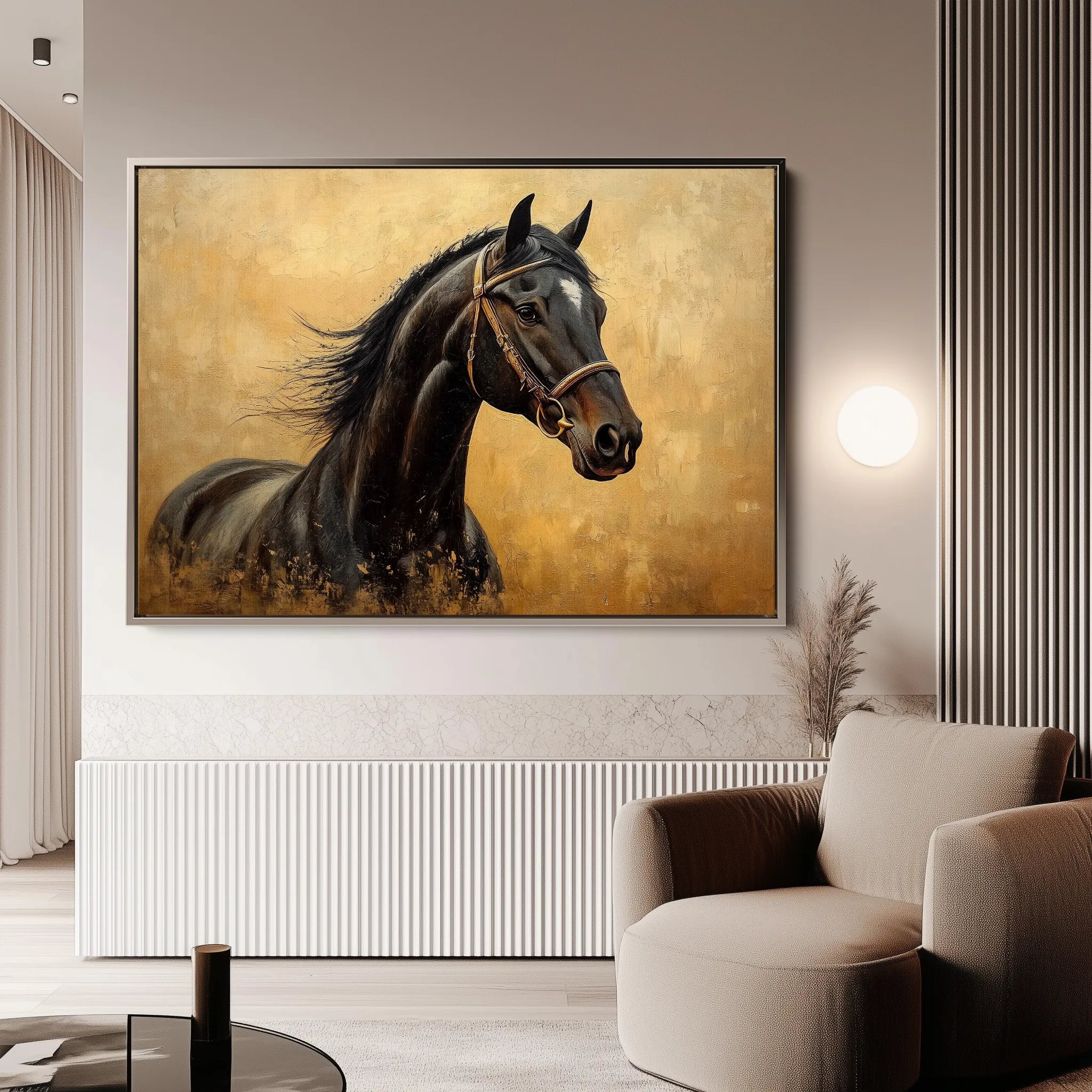 Horses 010 Canvas Art 60 x 40 cm / Black