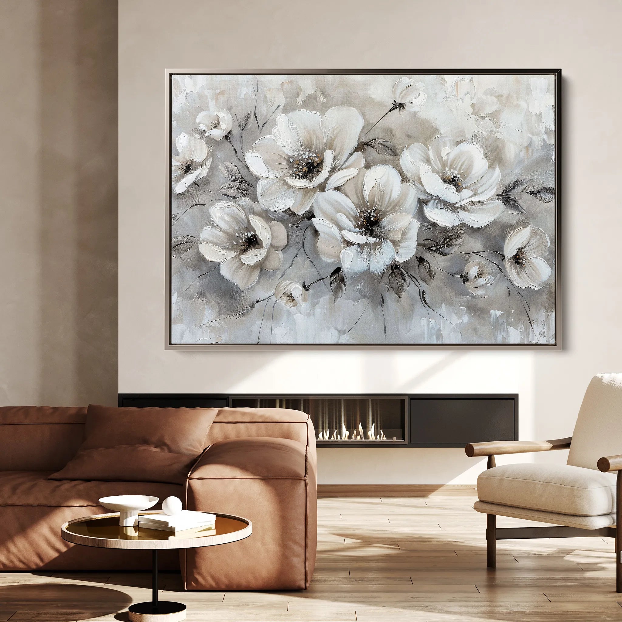Floral 034 Canvas Art 60 x 40 cm / Black
