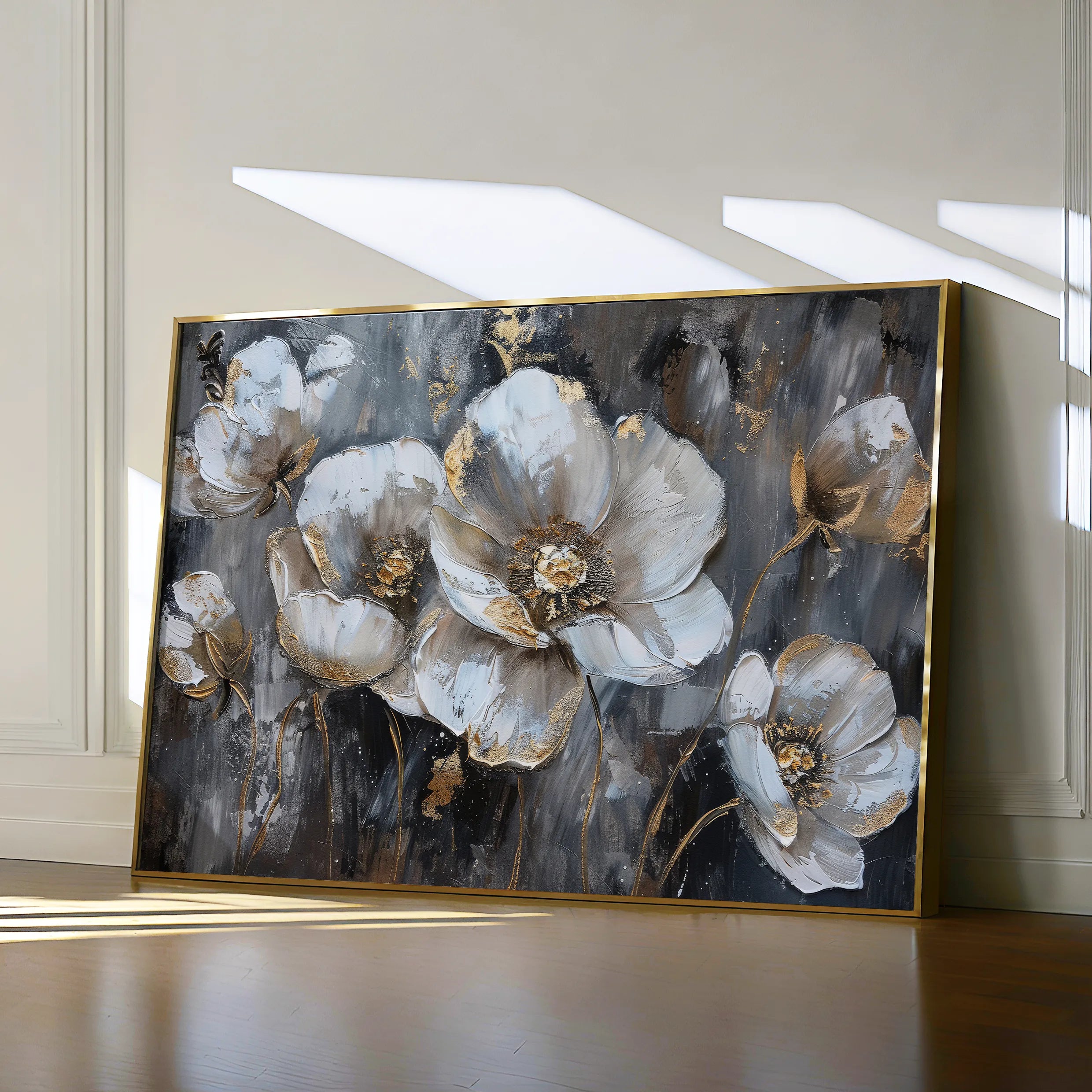 Floral 037 Canvas Art 60 x 40 cm / Black