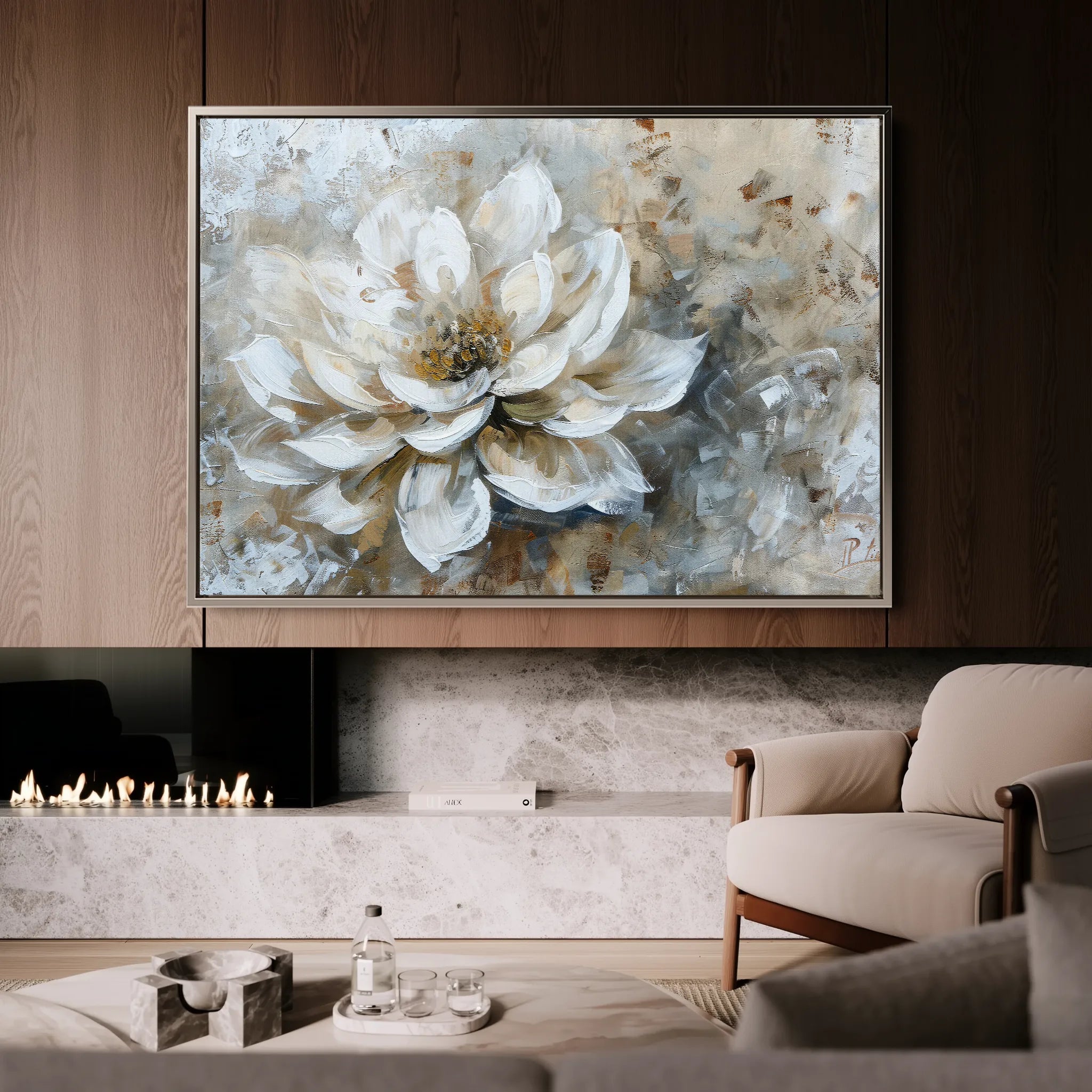 Floral 054 Canvas Art 60 x 40 cm / Black