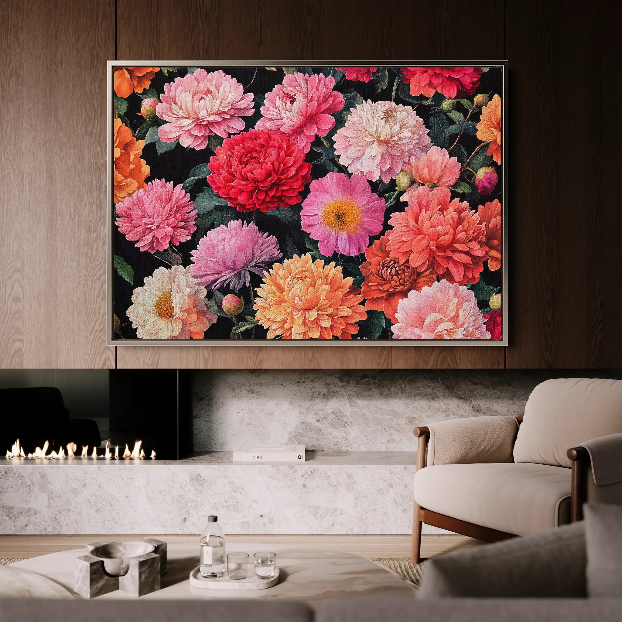 Floral 1077 Canvas Art 60 x 40 cm / Black