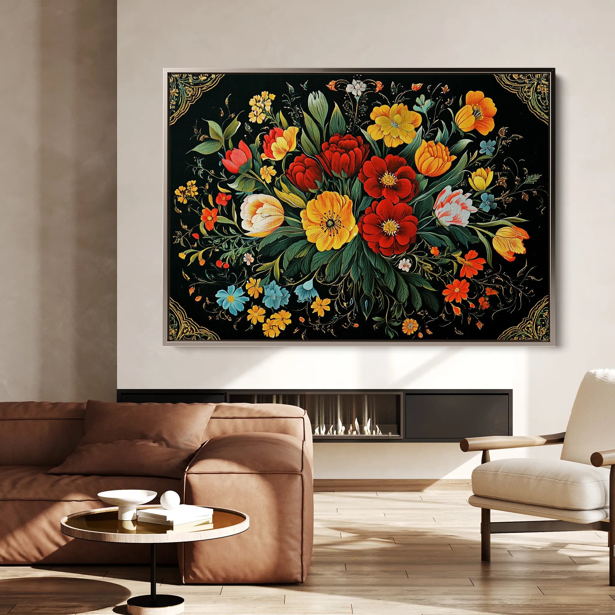 Floral 1199 Canvas Art 60 x 40 cm / Black