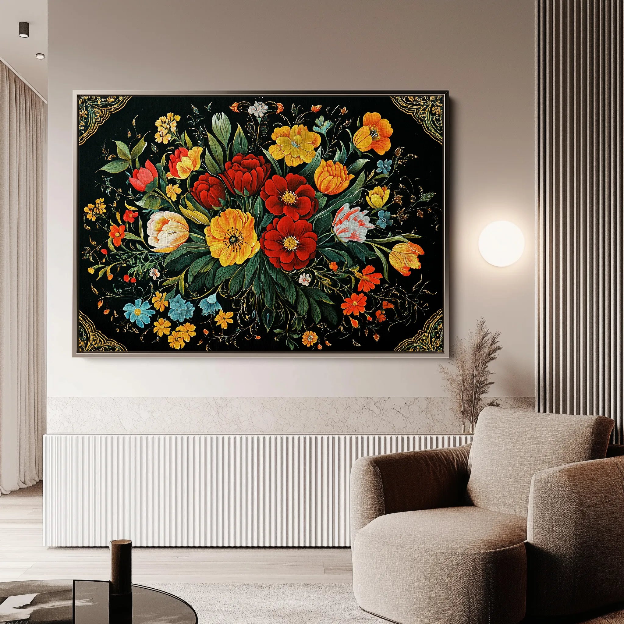 Floral 1199 Canvas Art 60 x 40 cm / Black