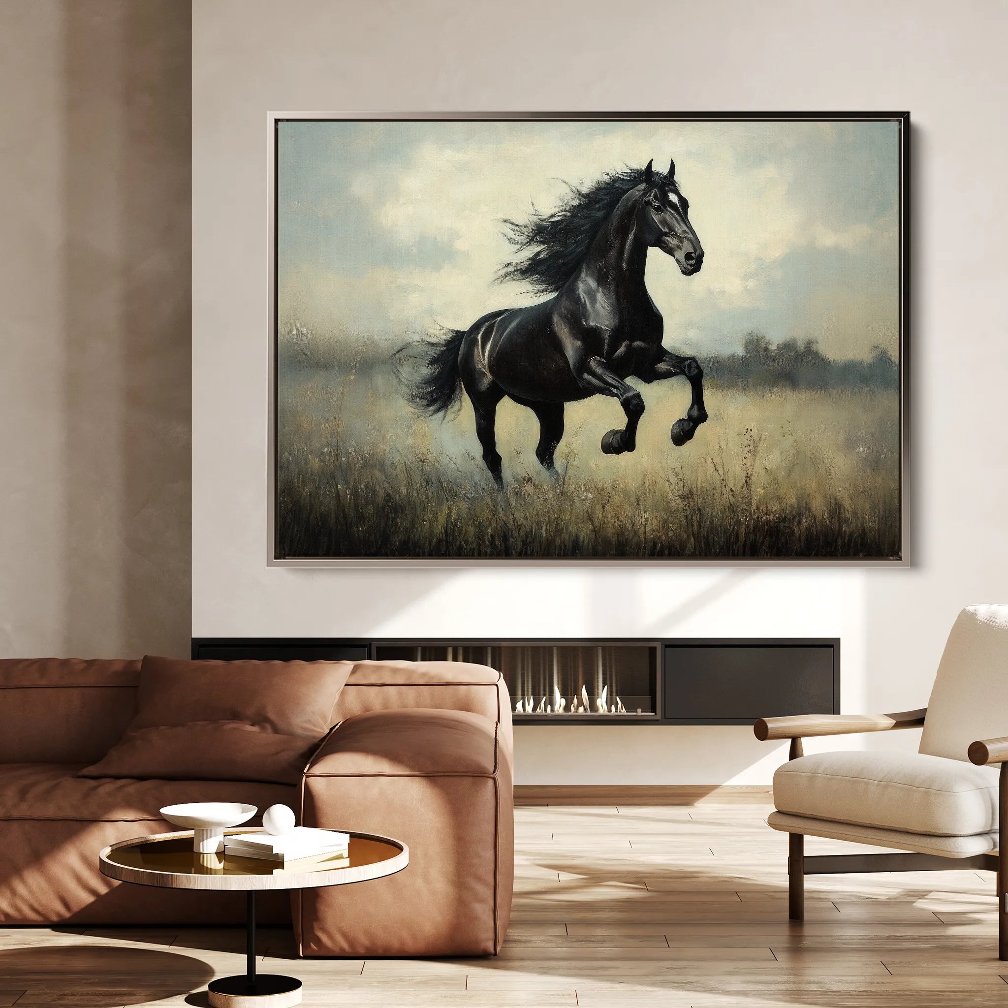 Horses 128 Canvas Art 60 x 40 cm / Black