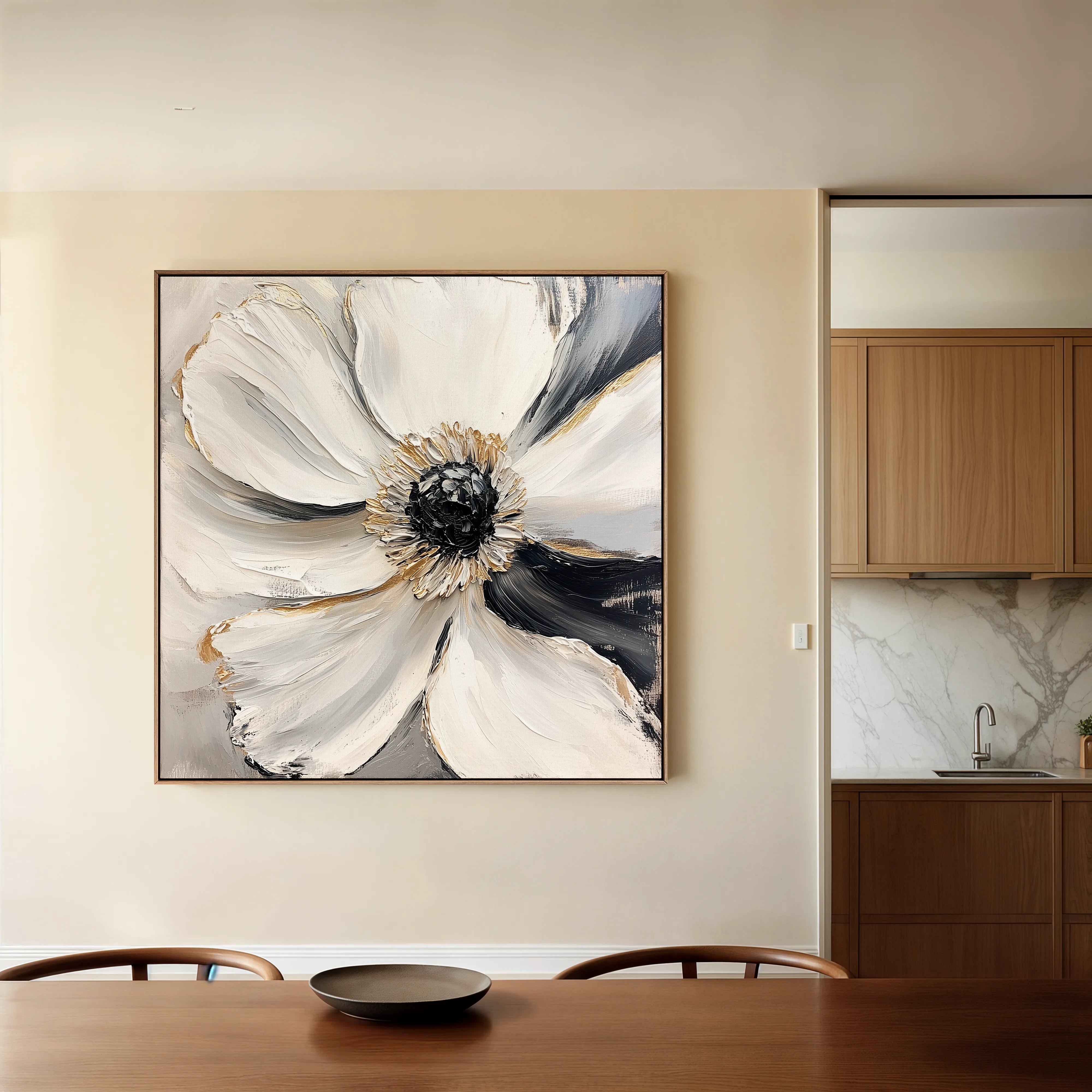 Floral 1292 Canvas Art 60 x 60 cm / Black