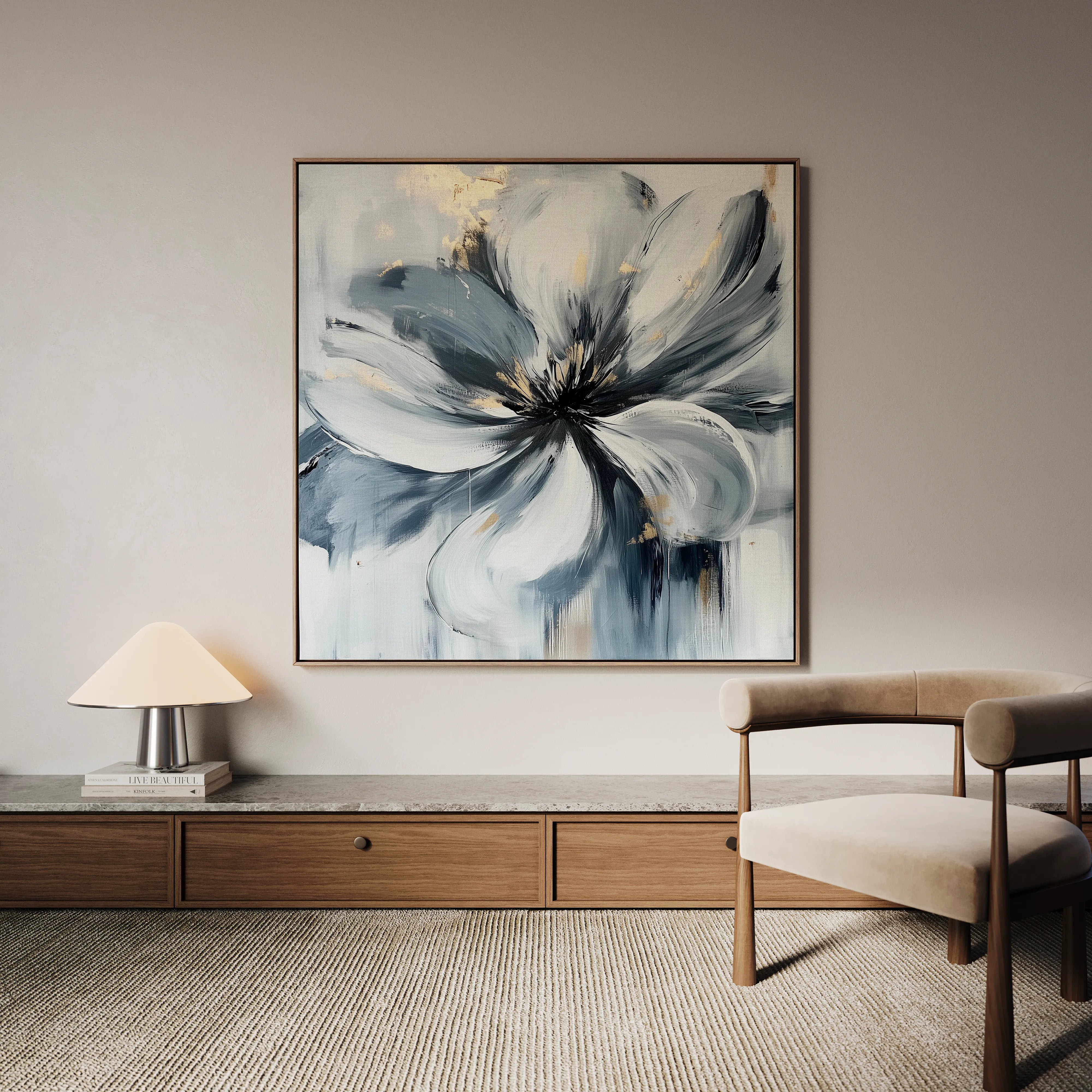 Floral 1307 Canvas Art 60 x 60 cm / Black