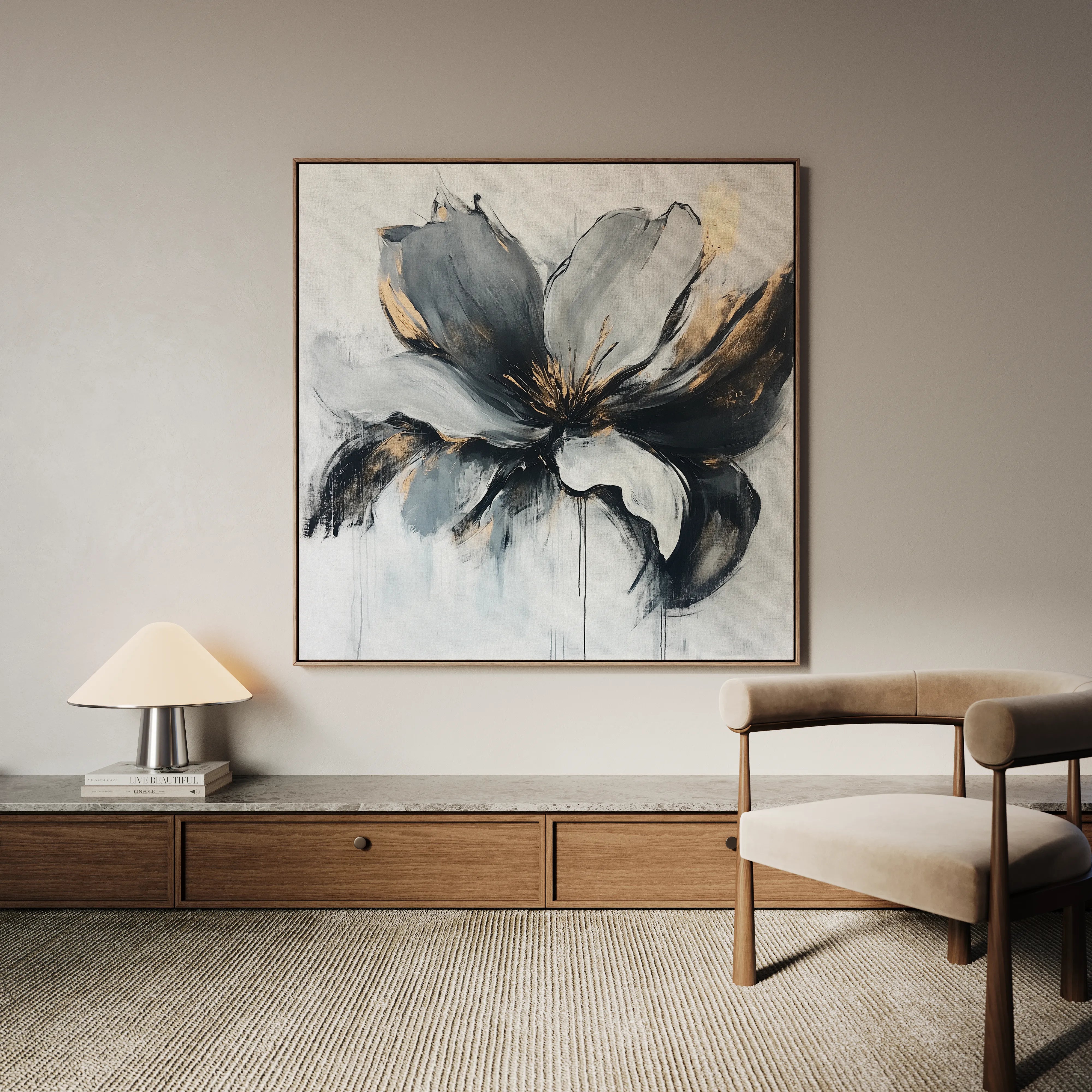 Floral 1308 Canvas Art 60 x 60 cm / Black