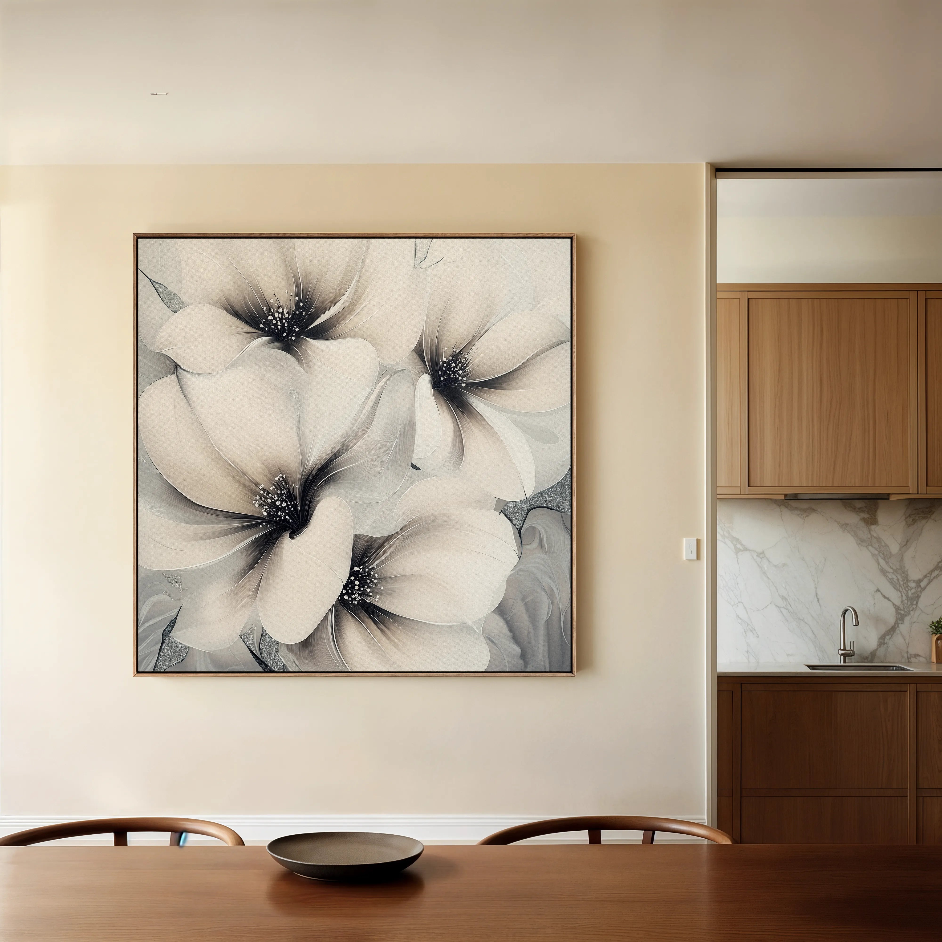 Floral 1328 Canvas Art 60 x 60 cm / Black