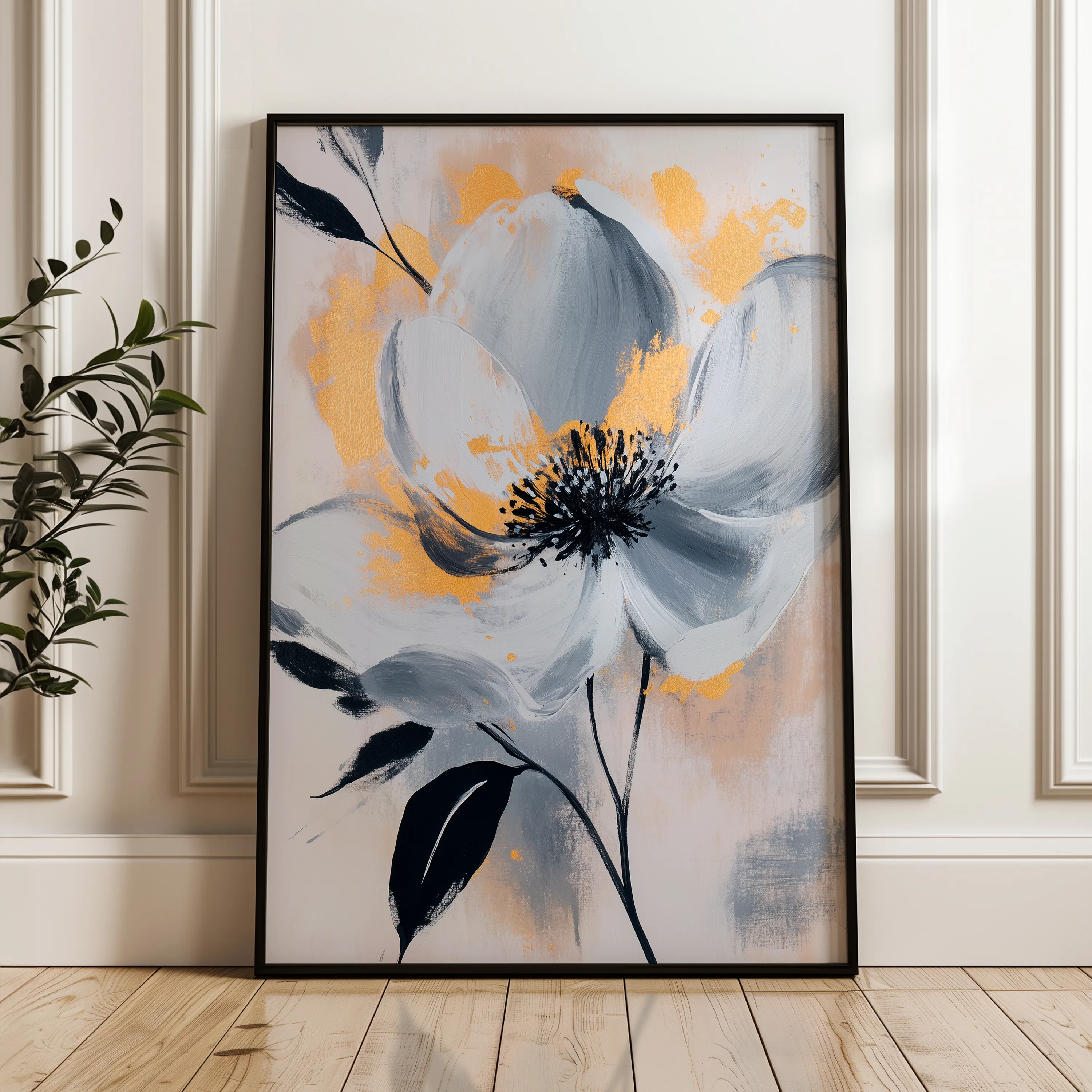 Floral 1397 Canvas Art 60 x 40 cm / Black