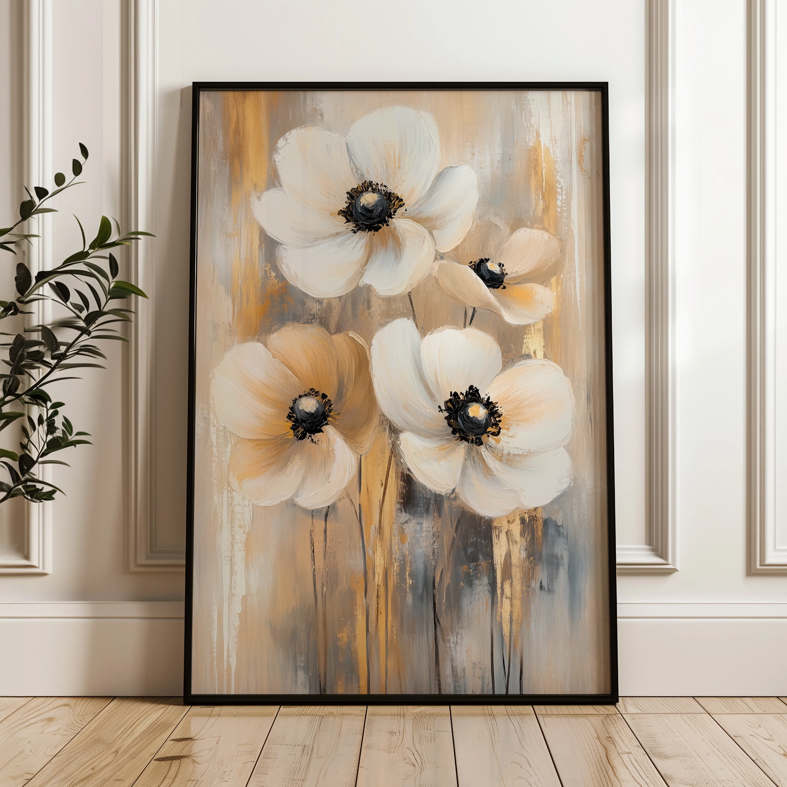 Floral 1424 Canvas Art 60 x 40 cm / Black