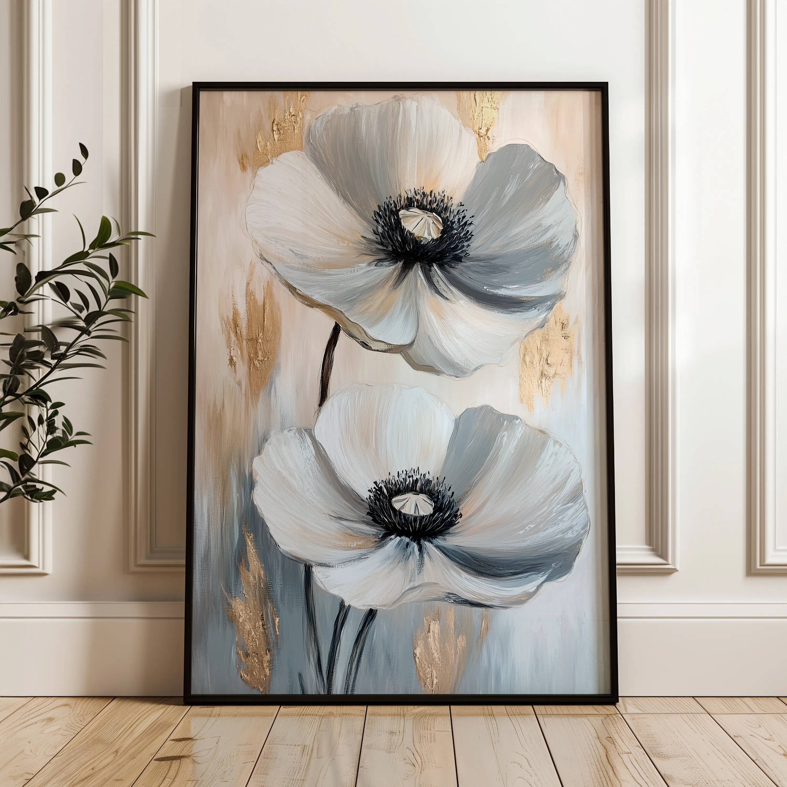 Floral 1432 Canvas Art 60 x 40 cm / Black