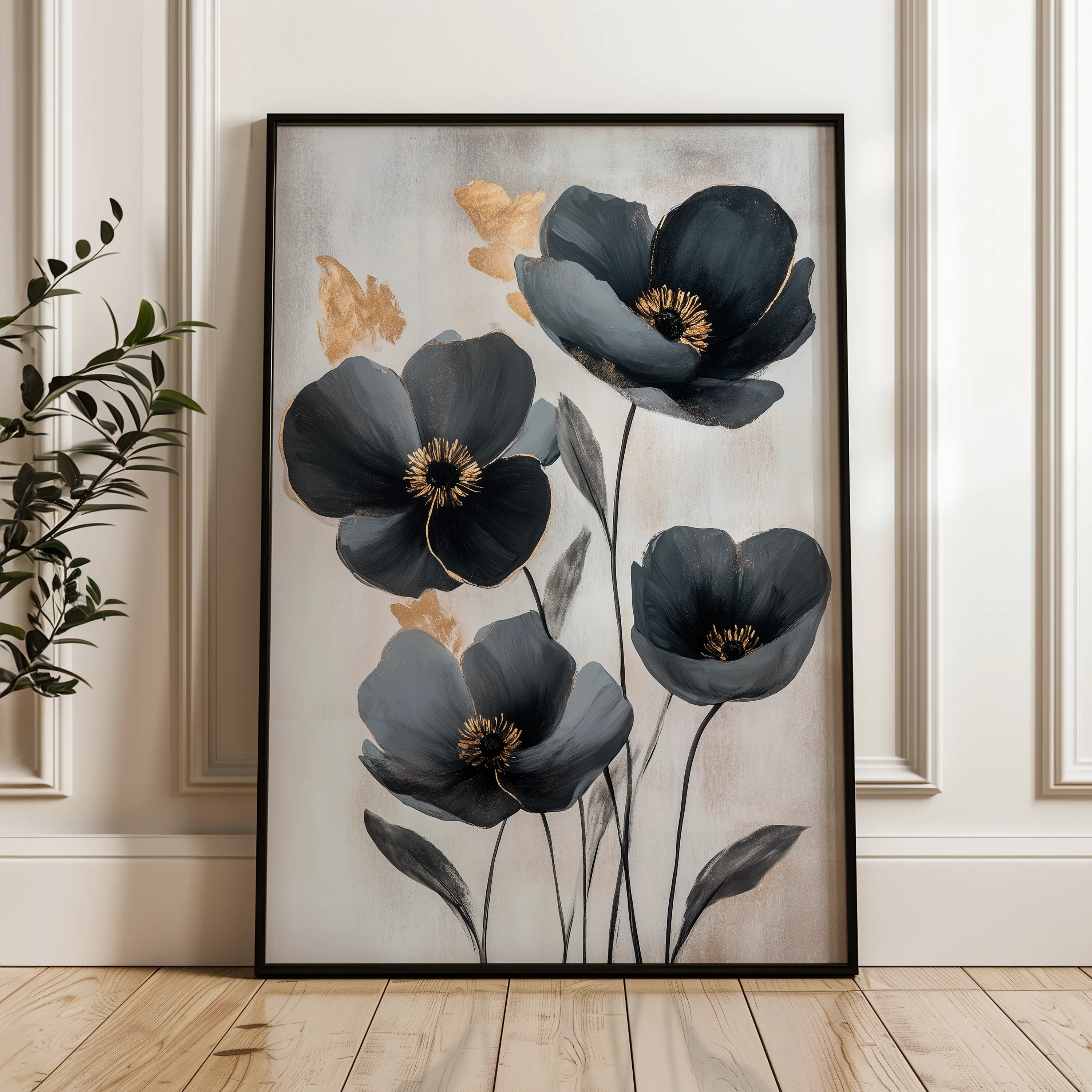 Floral 1446 Canvas Art 60 x 40 cm / Black