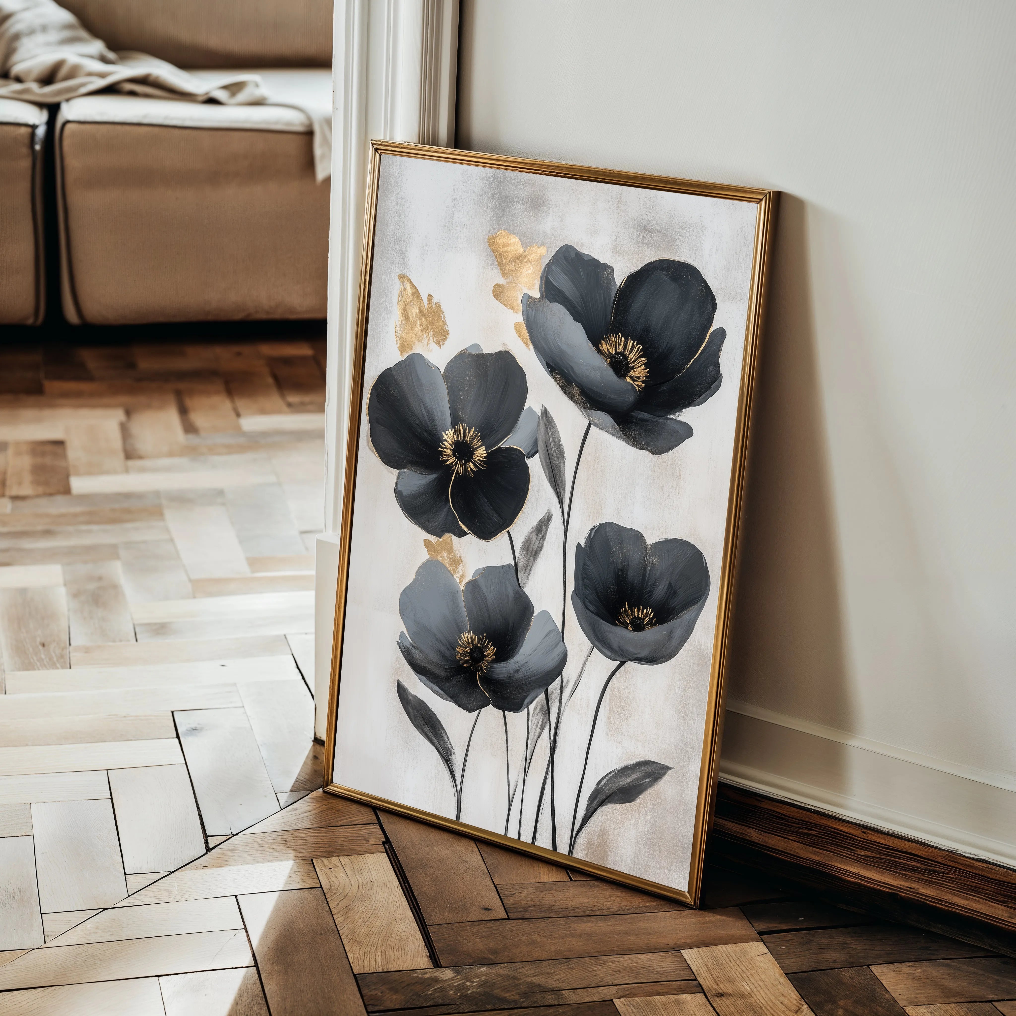 Floral 1446 Canvas Art 60 x 40 cm / Black