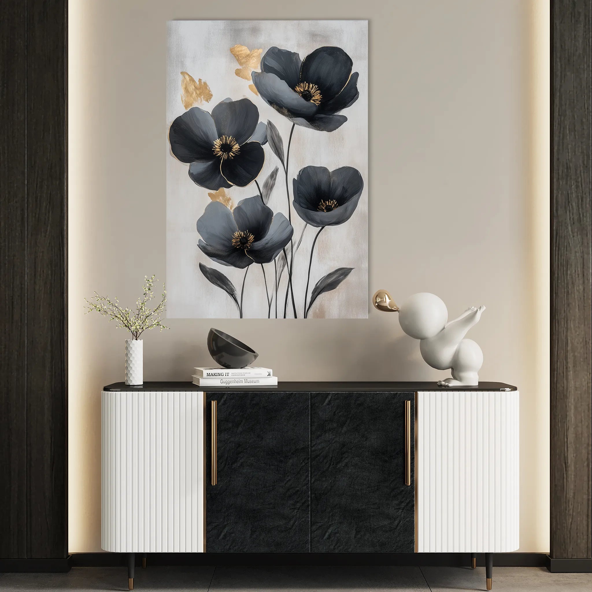 Floral 1446 Canvas Art 60 x 40 cm / Black