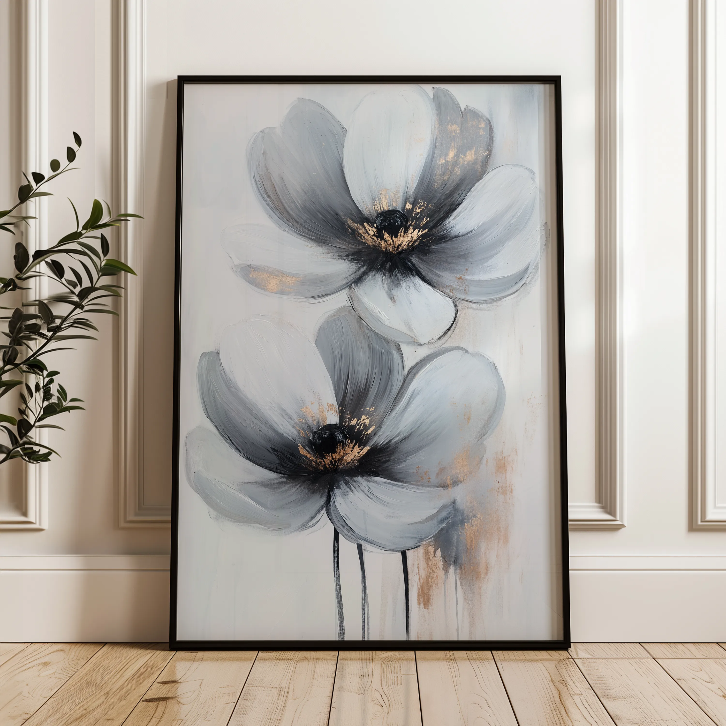 Floral 1454 Canvas Art 60 x 40 cm / Black