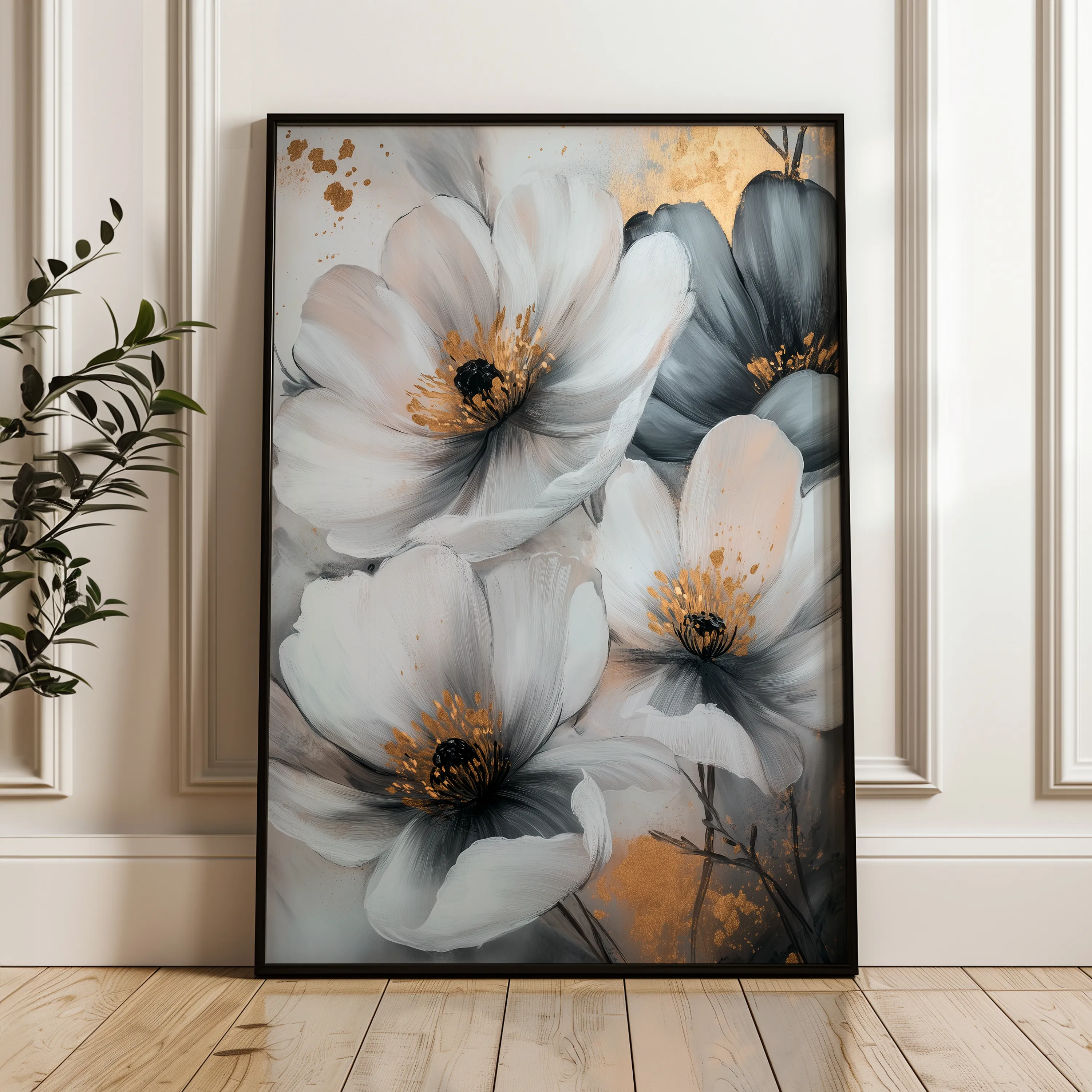 Floral 1466 Canvas Art 60 x 40 cm / Black