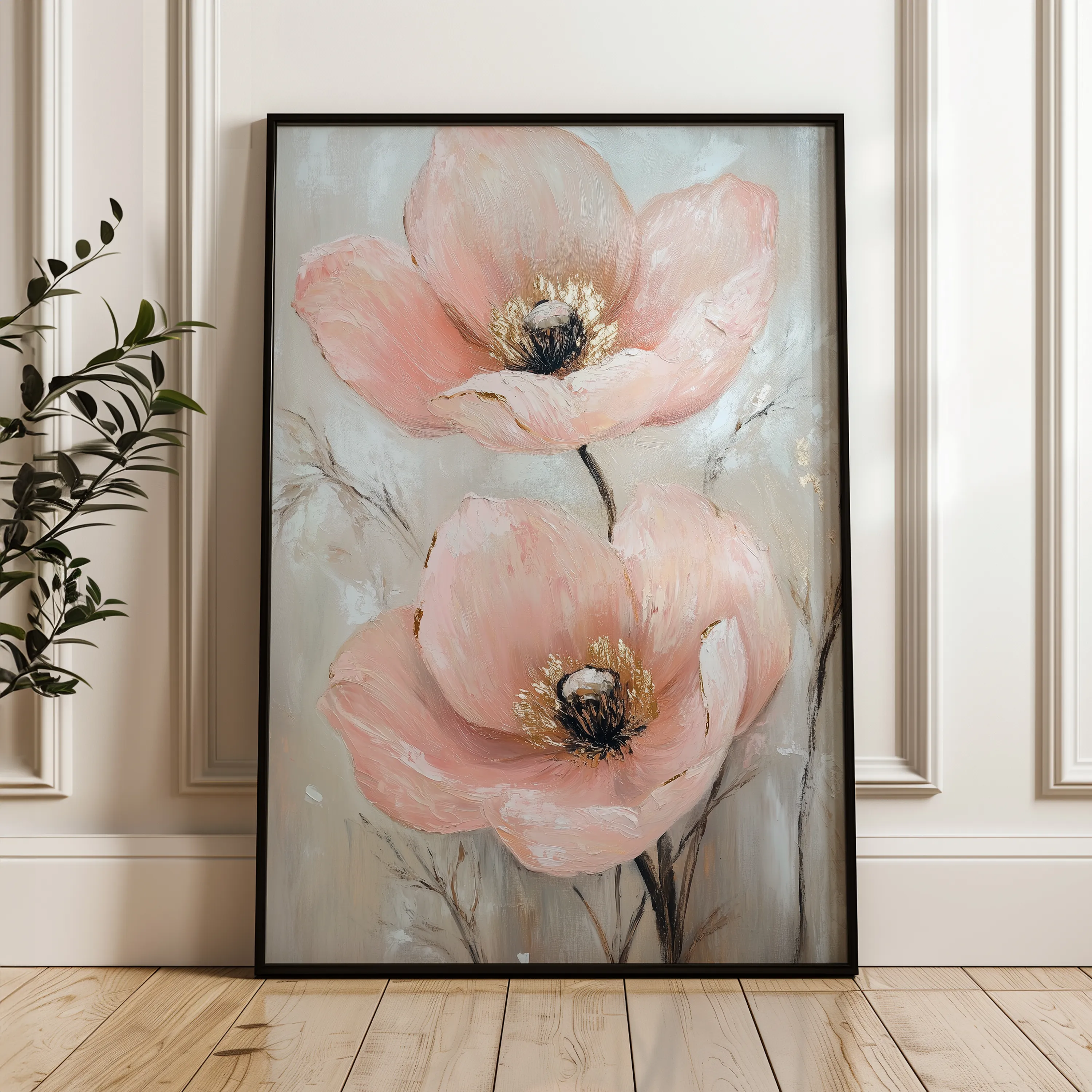 Floral 1498 Canvas Art 60 x 40 cm / Black