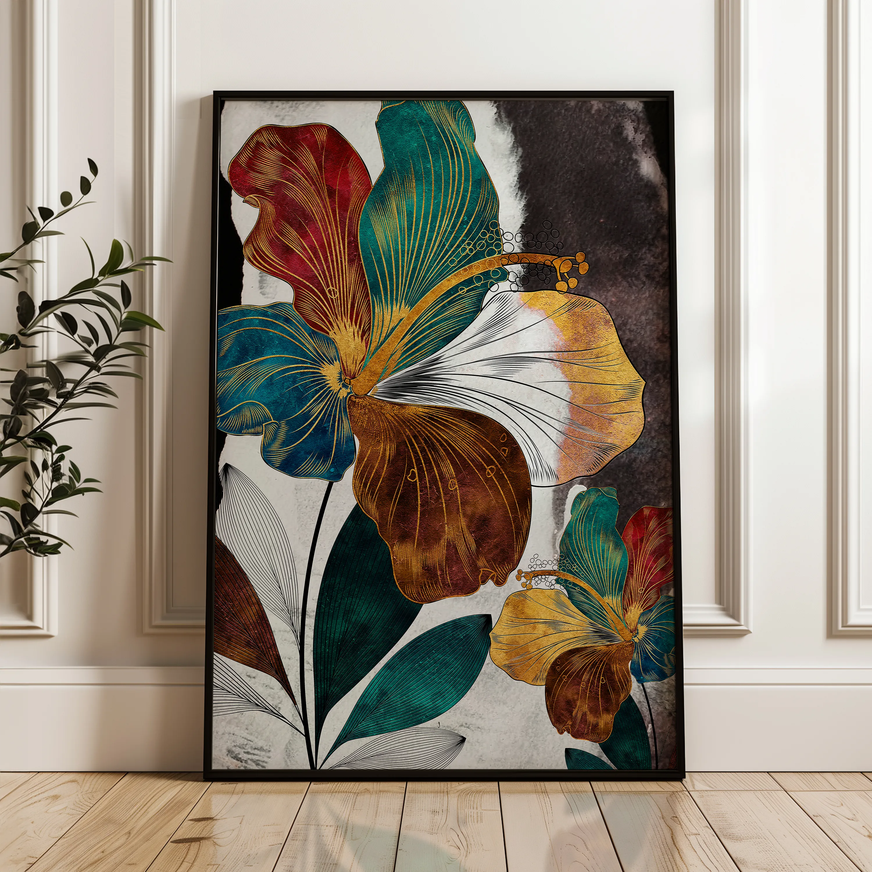 Floral 151 Canvas Art 60 x 40 cm / Black