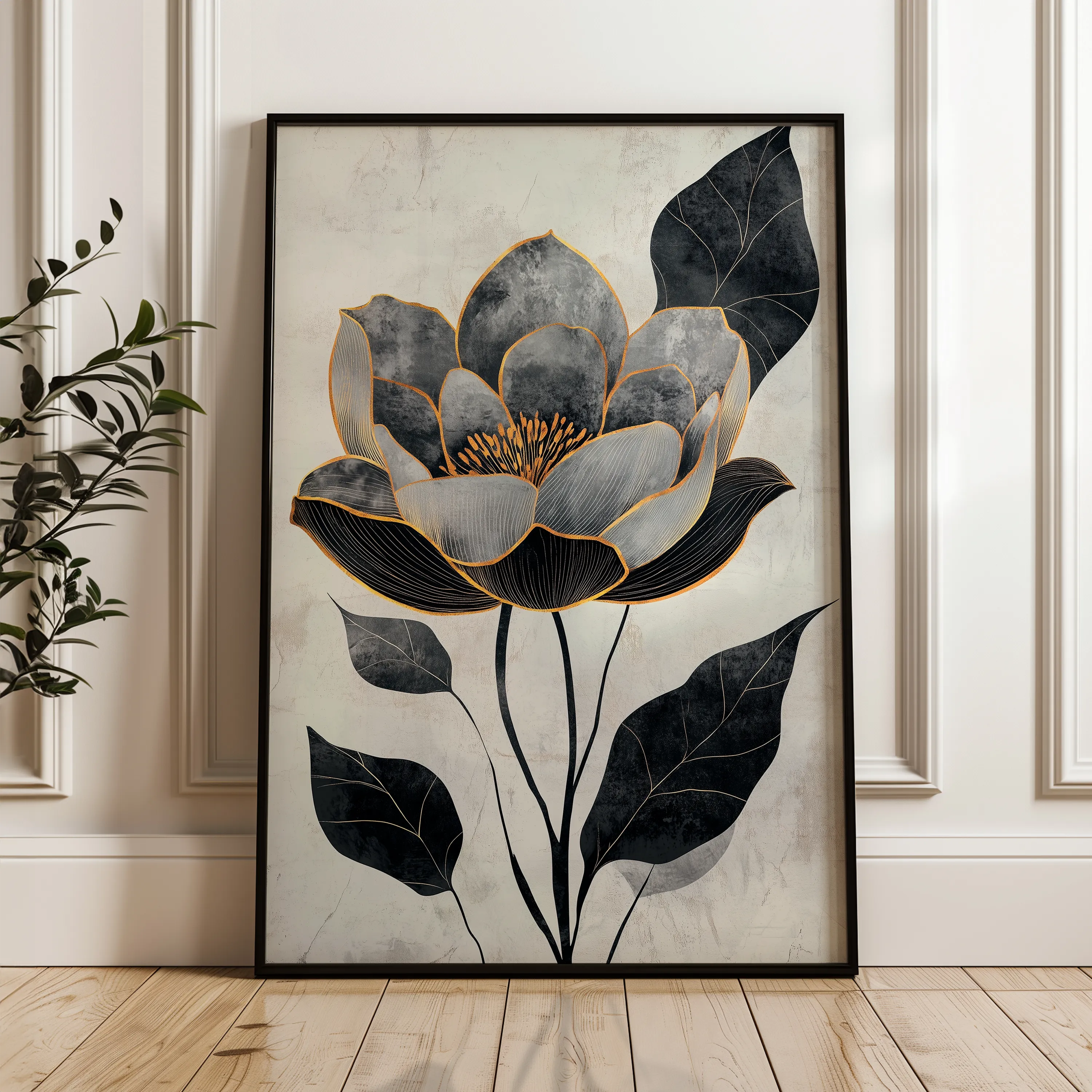 Floral 1520 Canvas Art 60 x 40 cm / Black