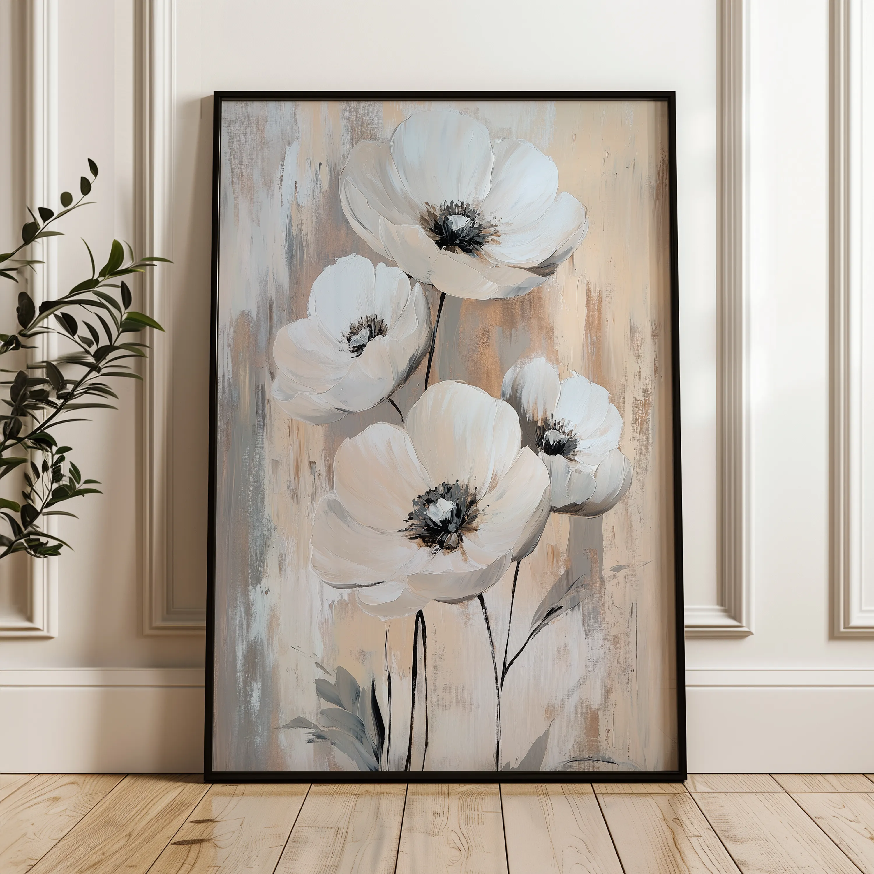 Floral 1536 Canvas Art 60 x 40 cm / Black