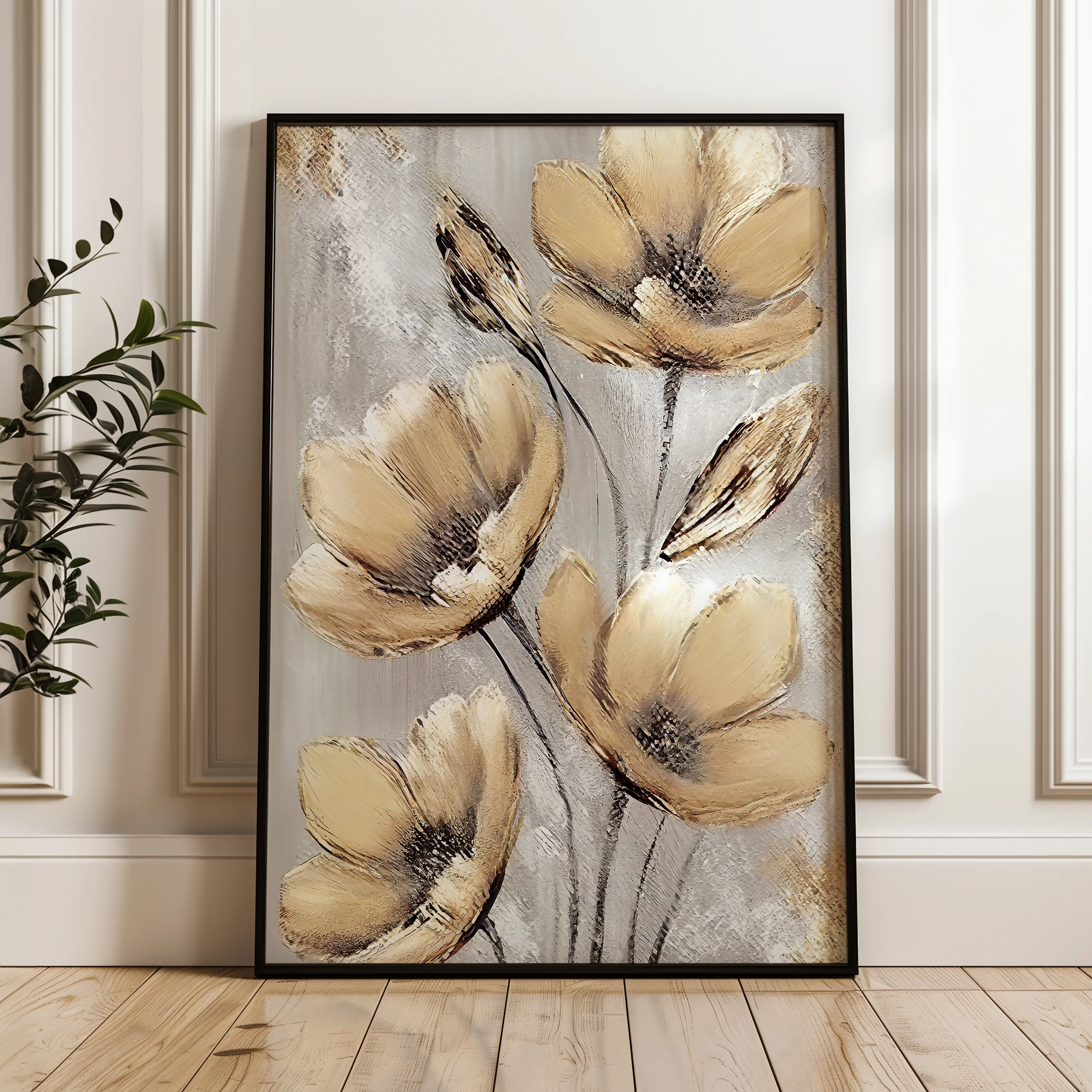 Floral 154 Canvas Art 60 x 40 cm / Black