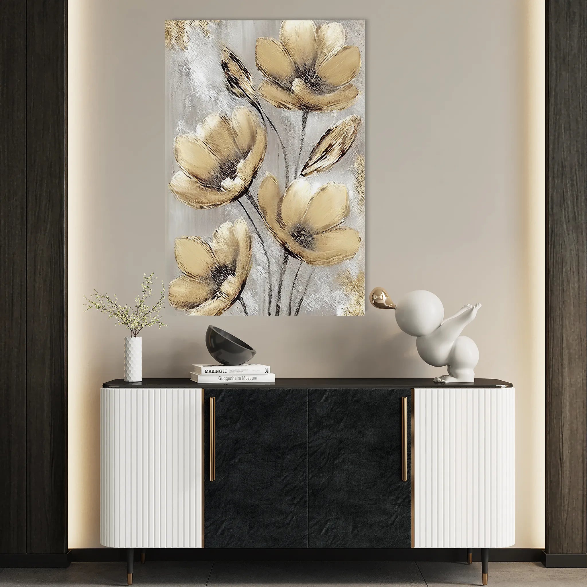 Floral 154 Canvas Art 60 x 40 cm / Black