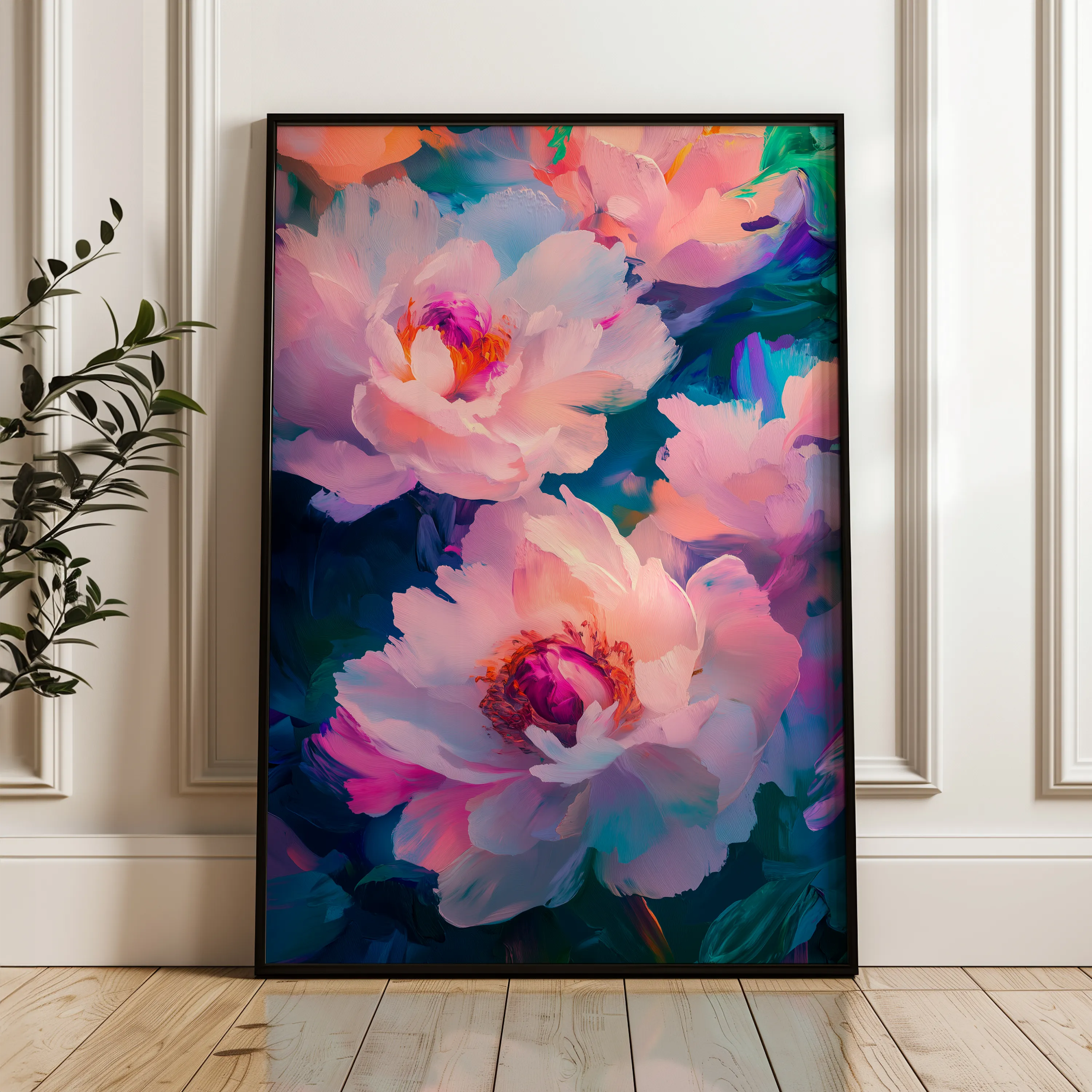 Floral 1548 Canvas Art 60 x 40 cm / Black