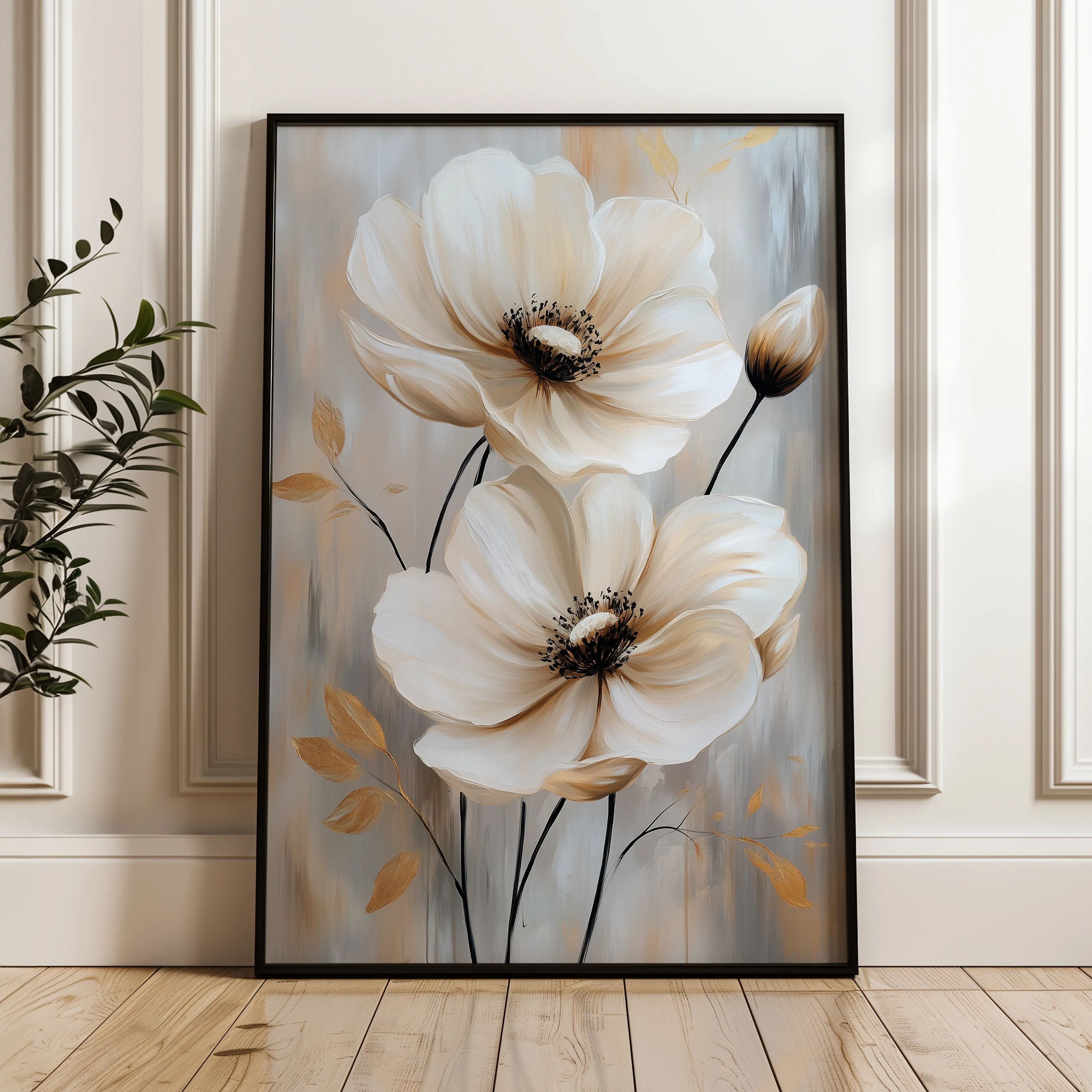 Floral 1553 Canvas Art 60 x 40 cm / Black
