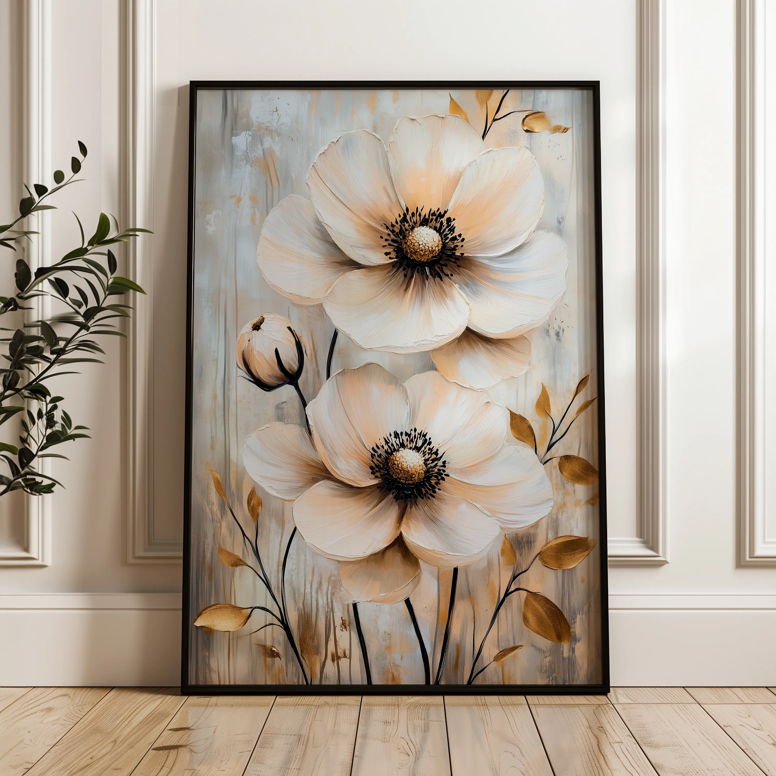 Floral 1554 Canvas Art 60 x 40 cm / Black