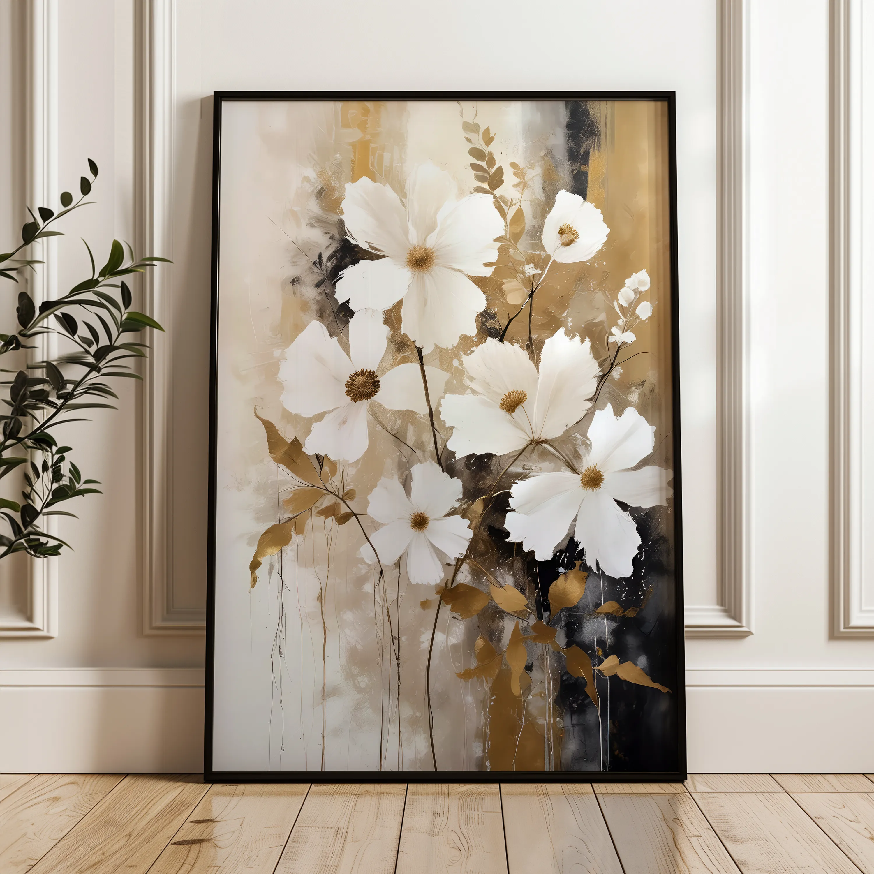 Floral 156 Canvas Art 60 x 40 cm / Black