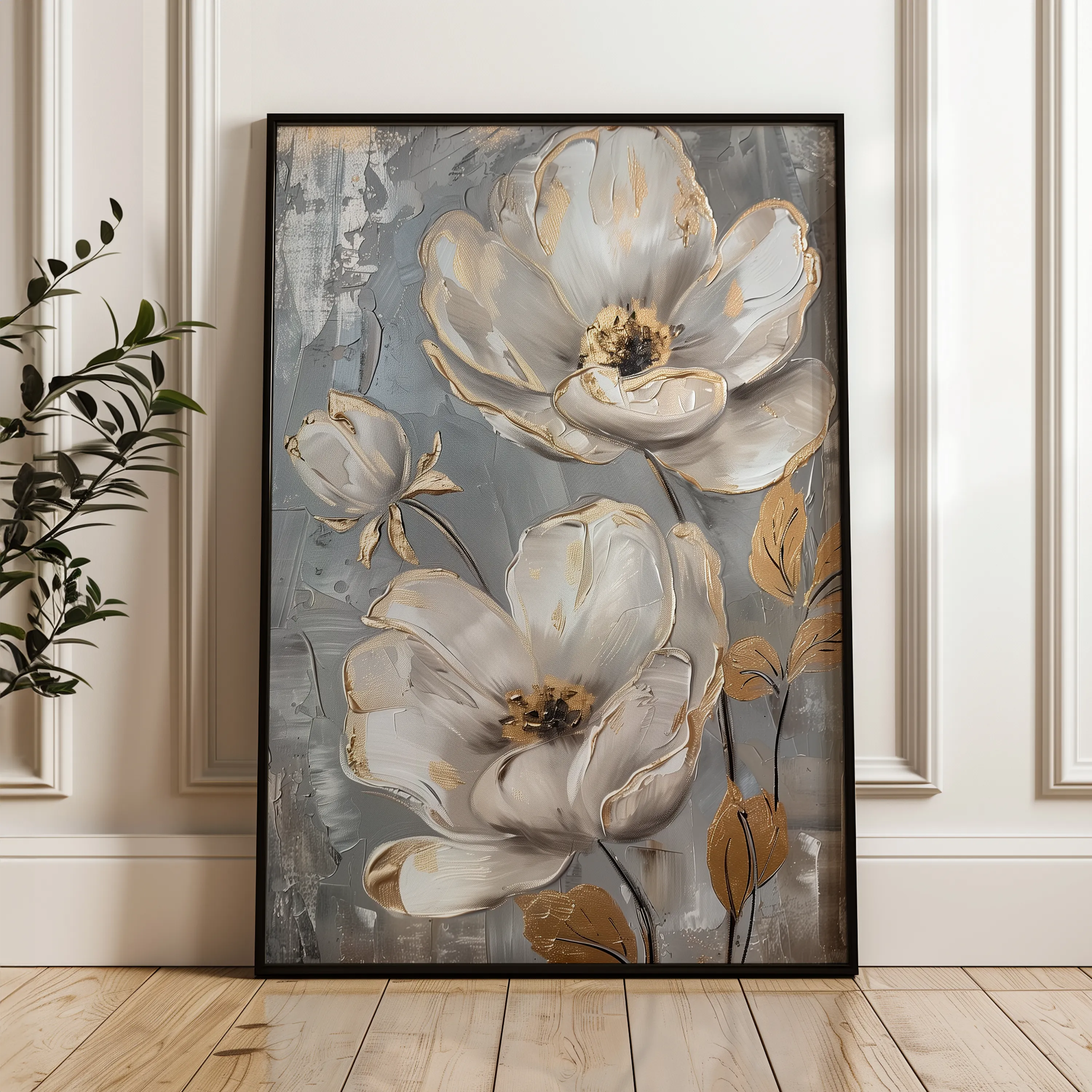 Floral 176 Canvas Art 60 x 40 cm / Black