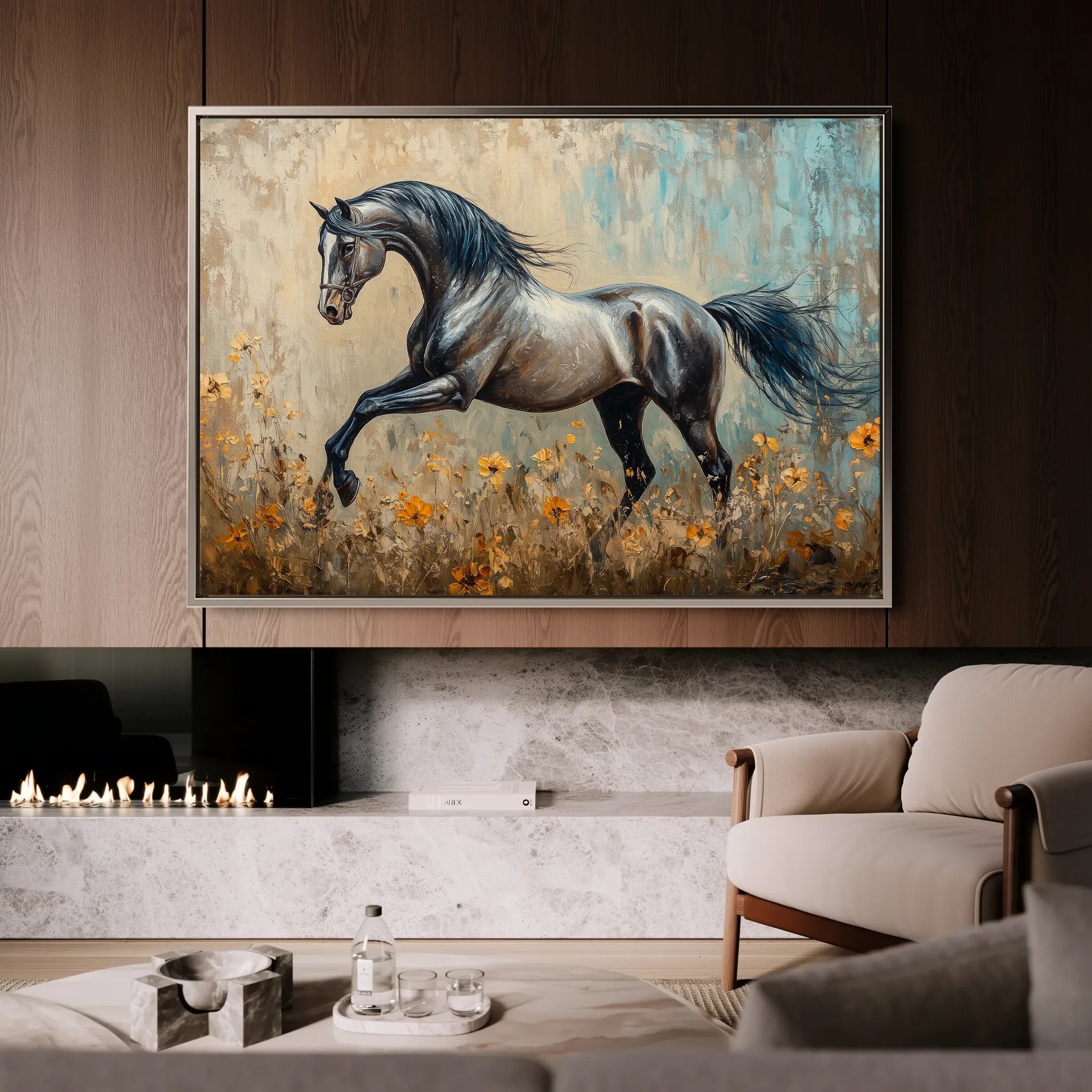 Horses 198 Canvas Art 60 x 40 cm / Black